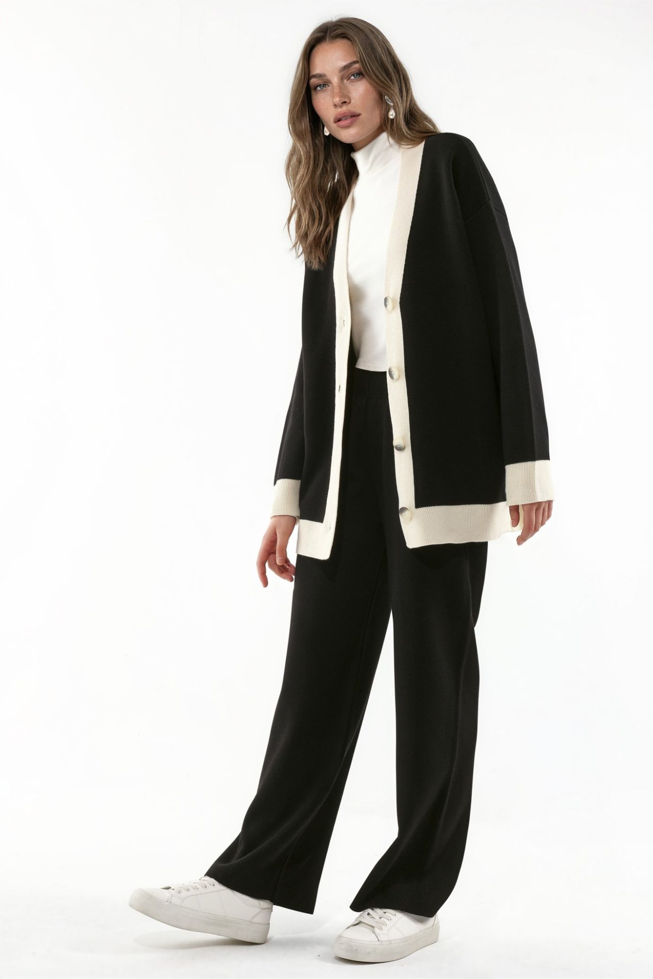 Buttoned Cardigan & Textured High Waist Knit Pants Co-Ord Set 2