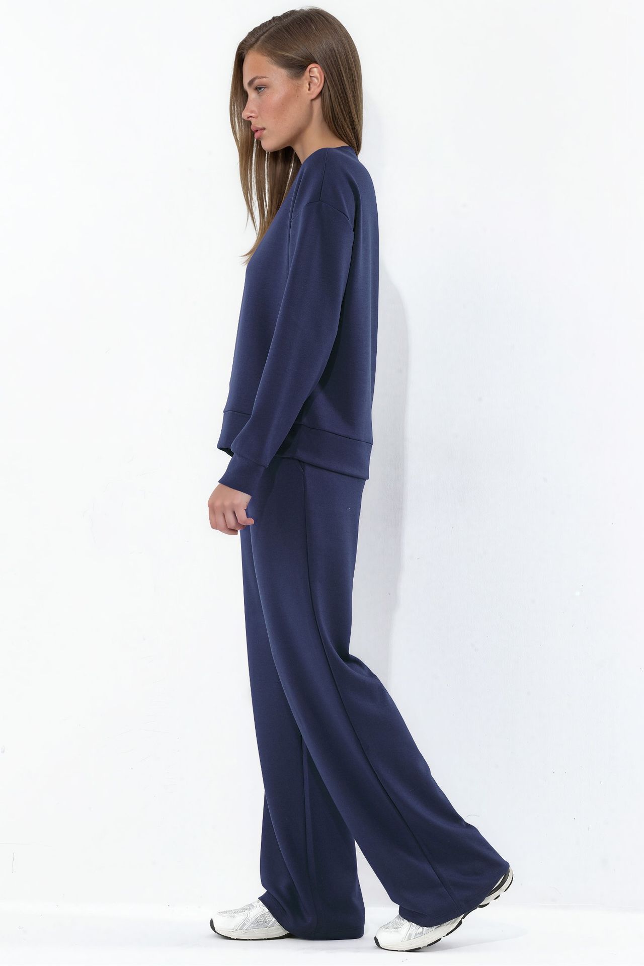 Modal Touch Basic Sweatshirt & Wide Leg Pants Two-Piece Coord Set 2