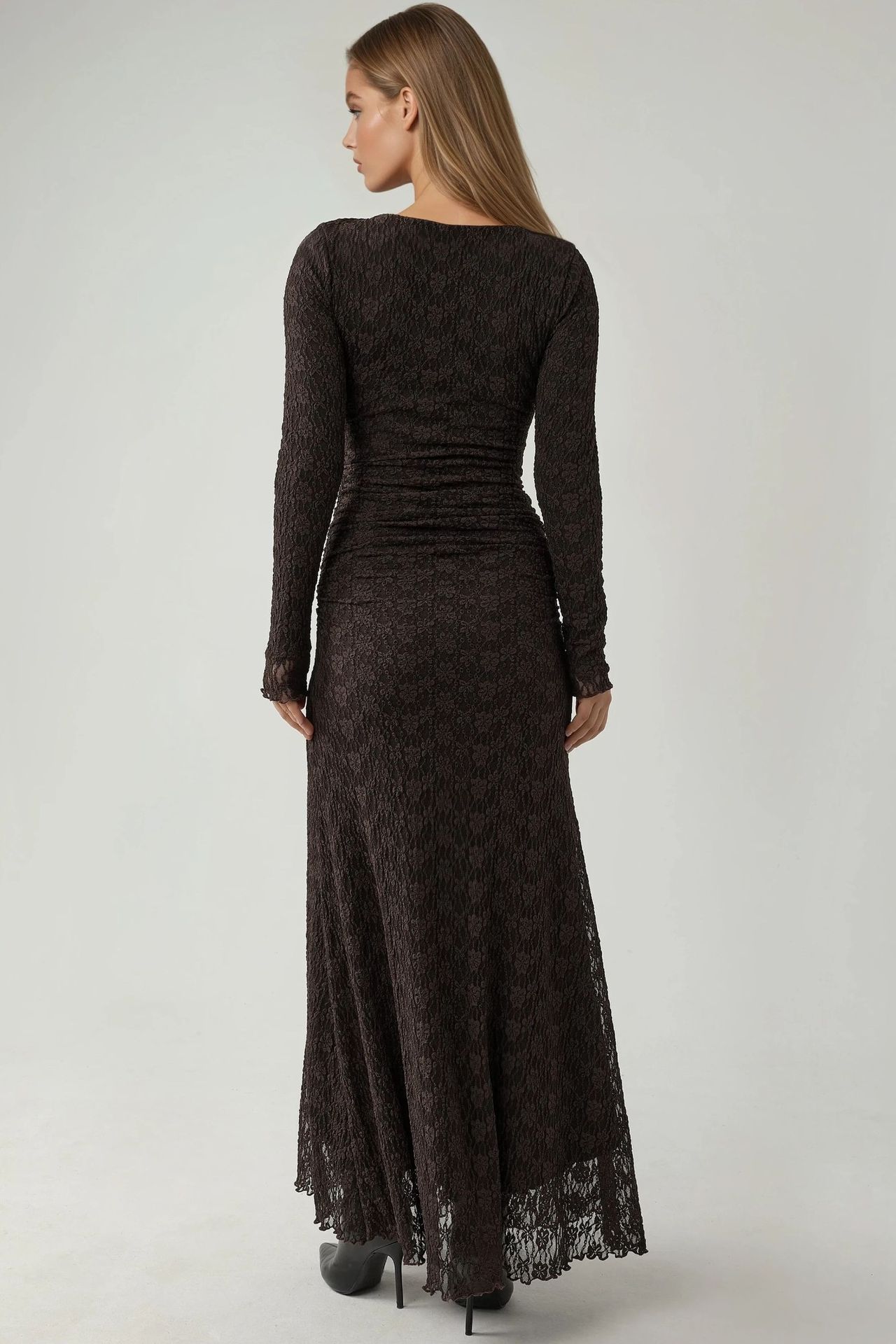 Maxi Lace Dress with Crew Neck