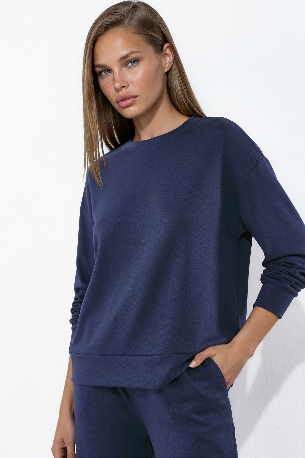 Modal Touch Basic Sweatshirt & Wide Leg Pants Two-Piece Coord Set 6