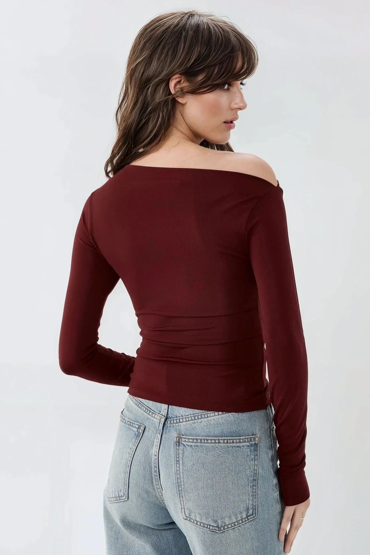 Textured Asymmetrical Collar Drapped Top