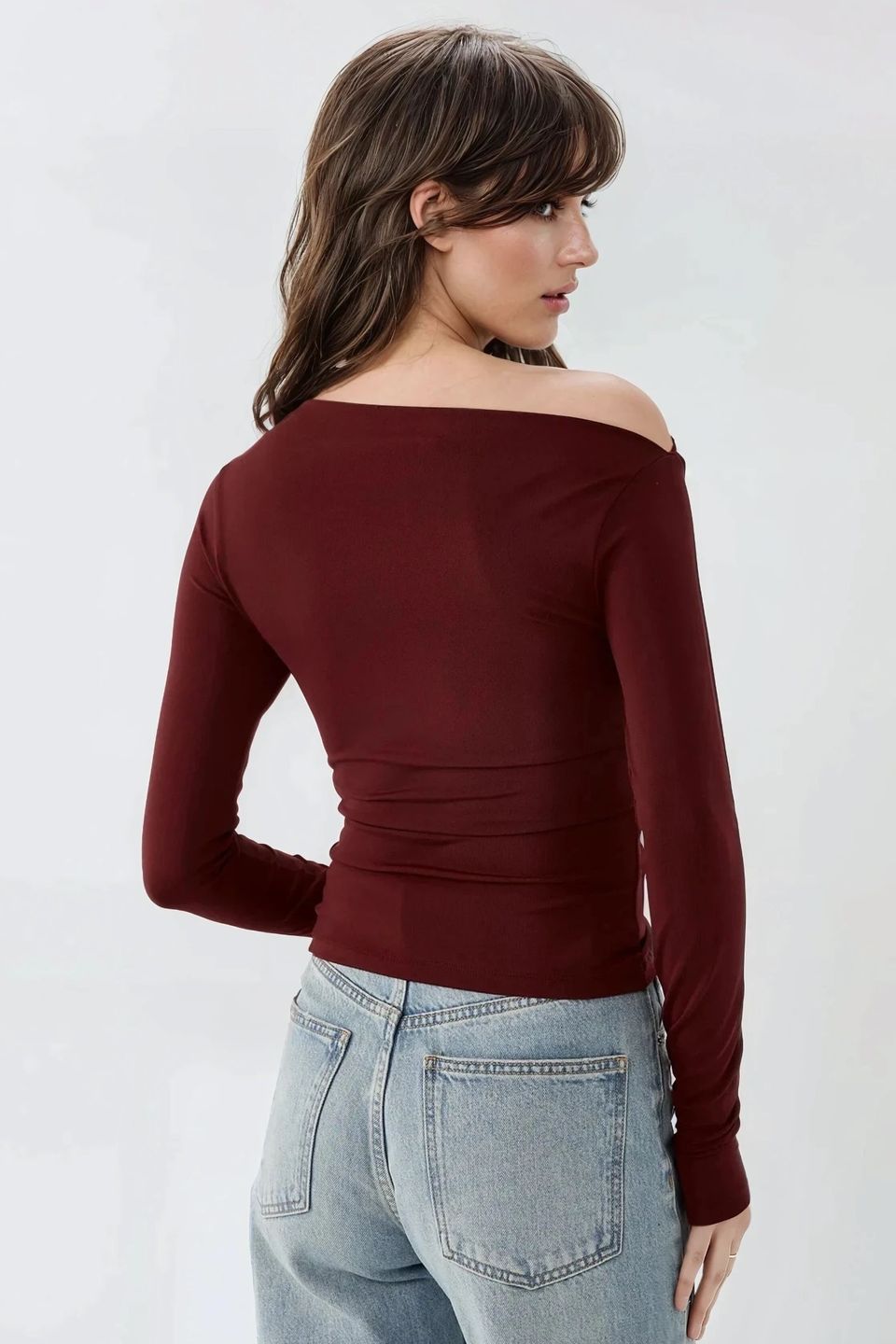 Textured Asymmetrical Collar Drapped Top