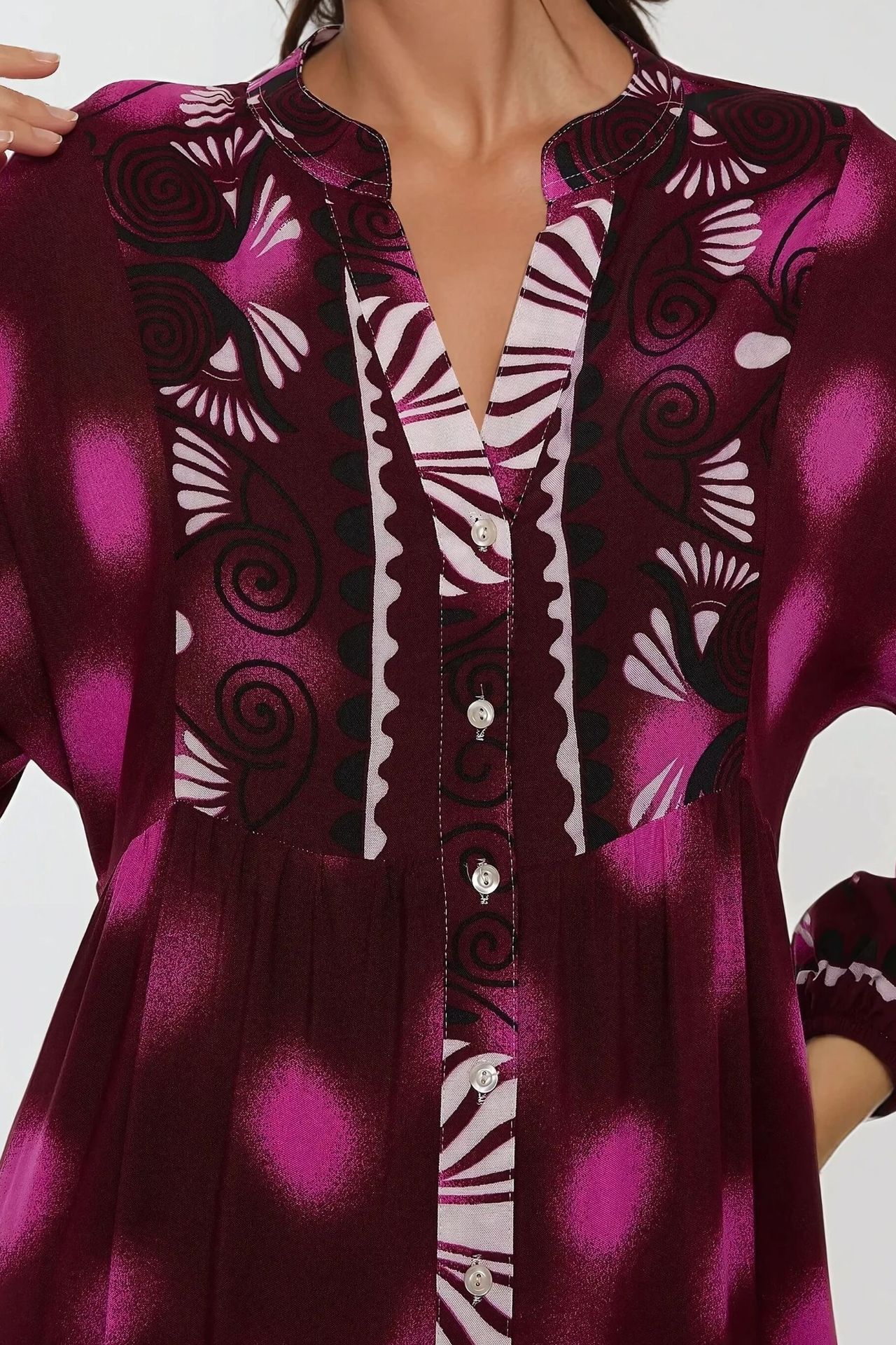 Printed Long Sleeve Viscose Maxi Dress 