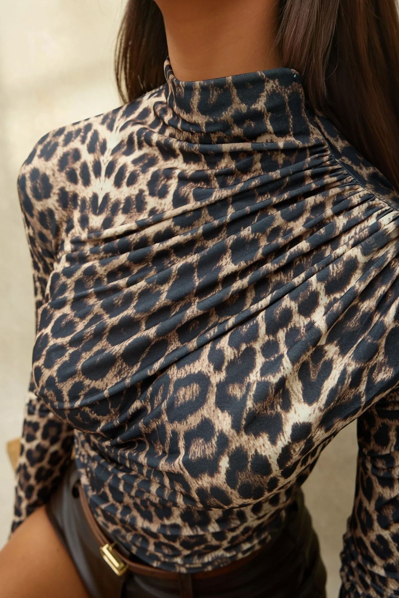 Leopard Print Half Turtleneck Blouse 3