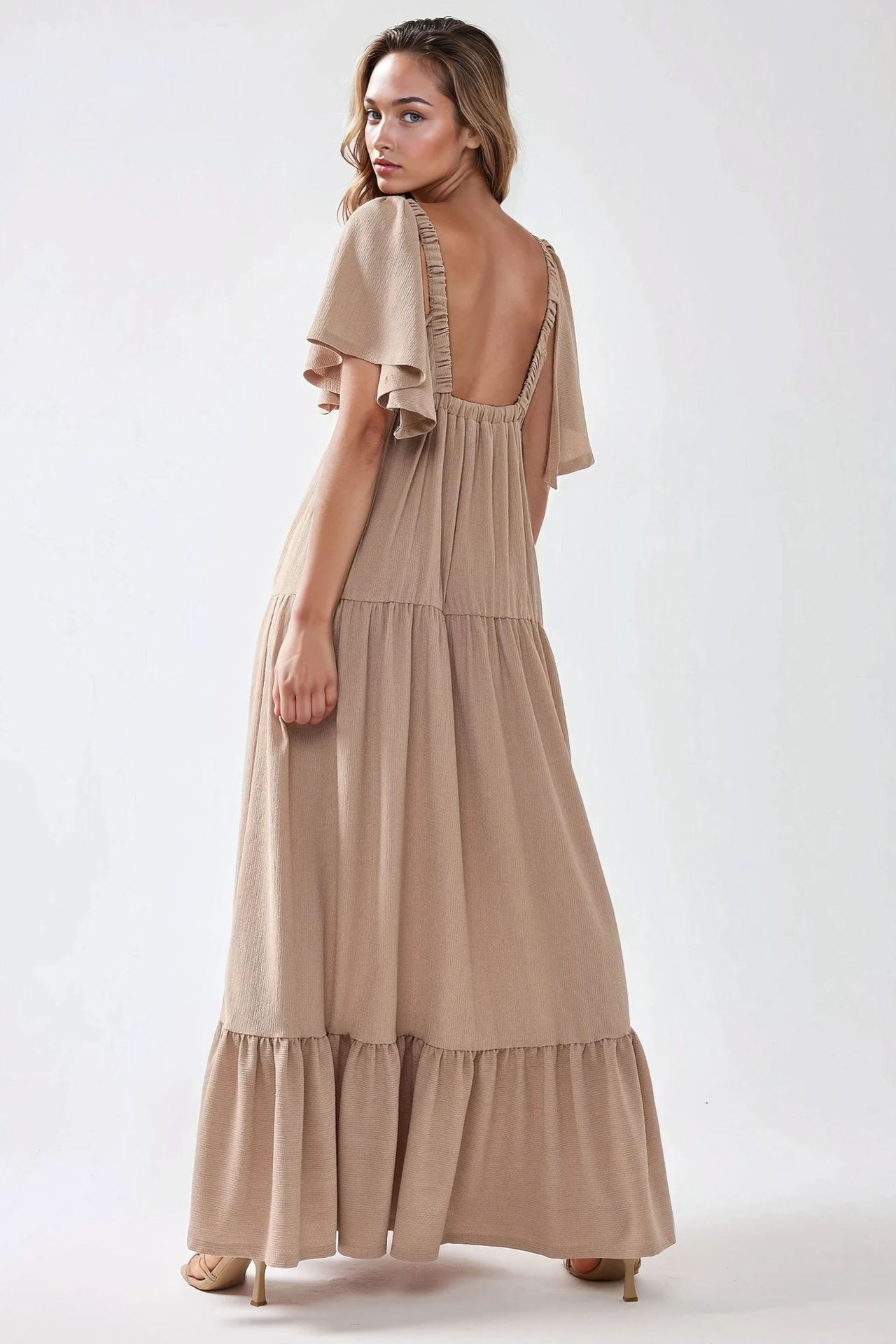 Textured V-Neck A-Form Maxi Dress
