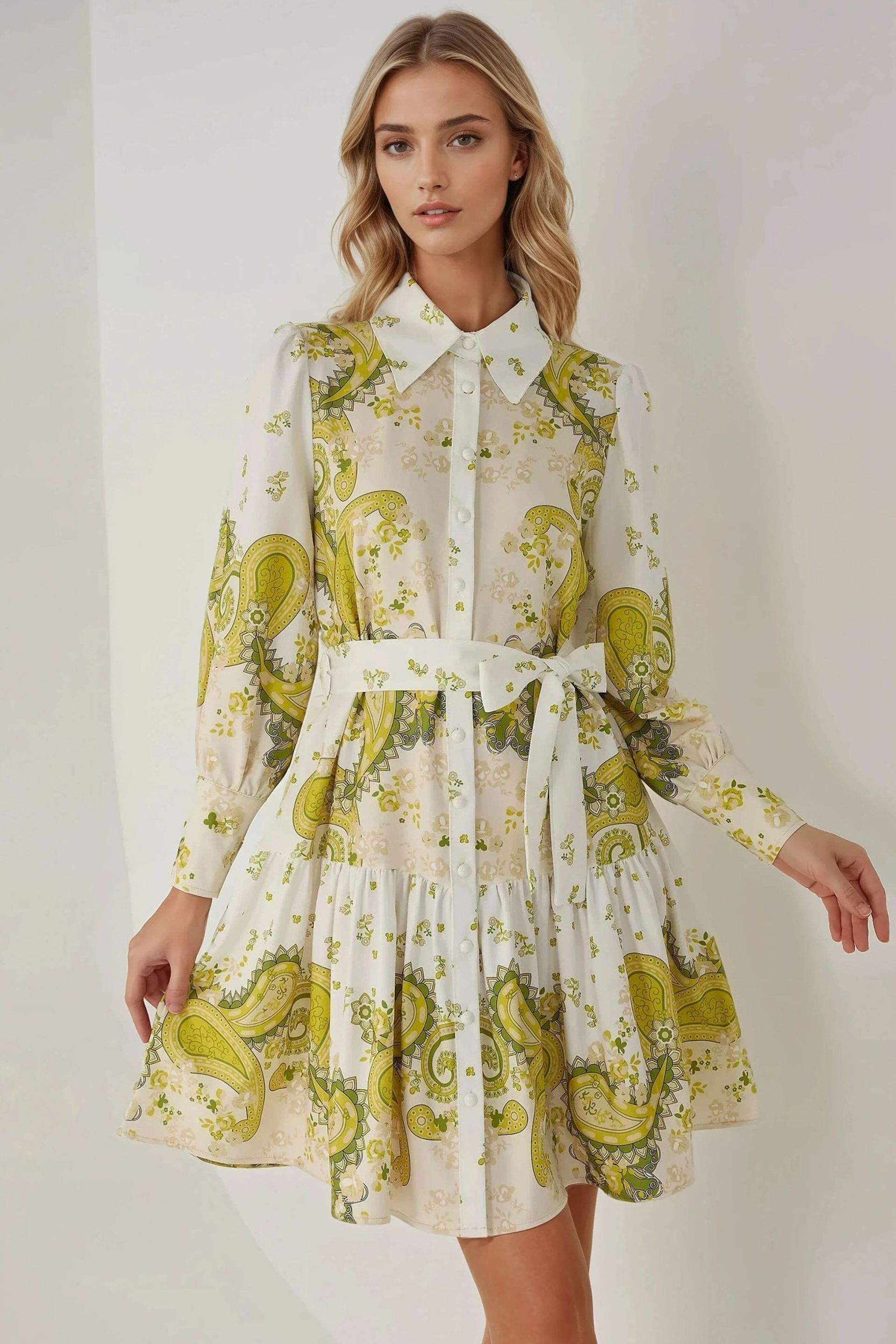 Multicolor Printed Mini Dress With Belt Women
