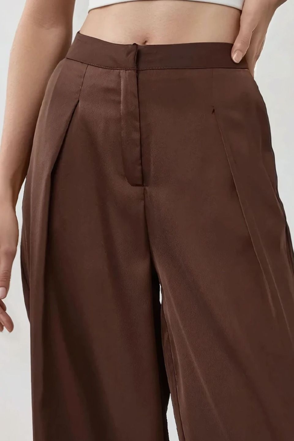 High Waist Wide Leg Satin Palazzo Pants