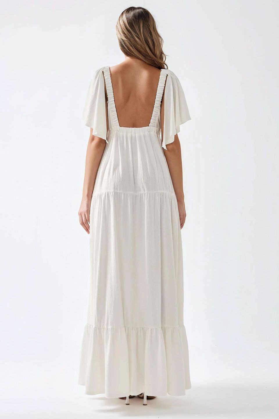 Textured V-Neck A-Form Maxi Dress