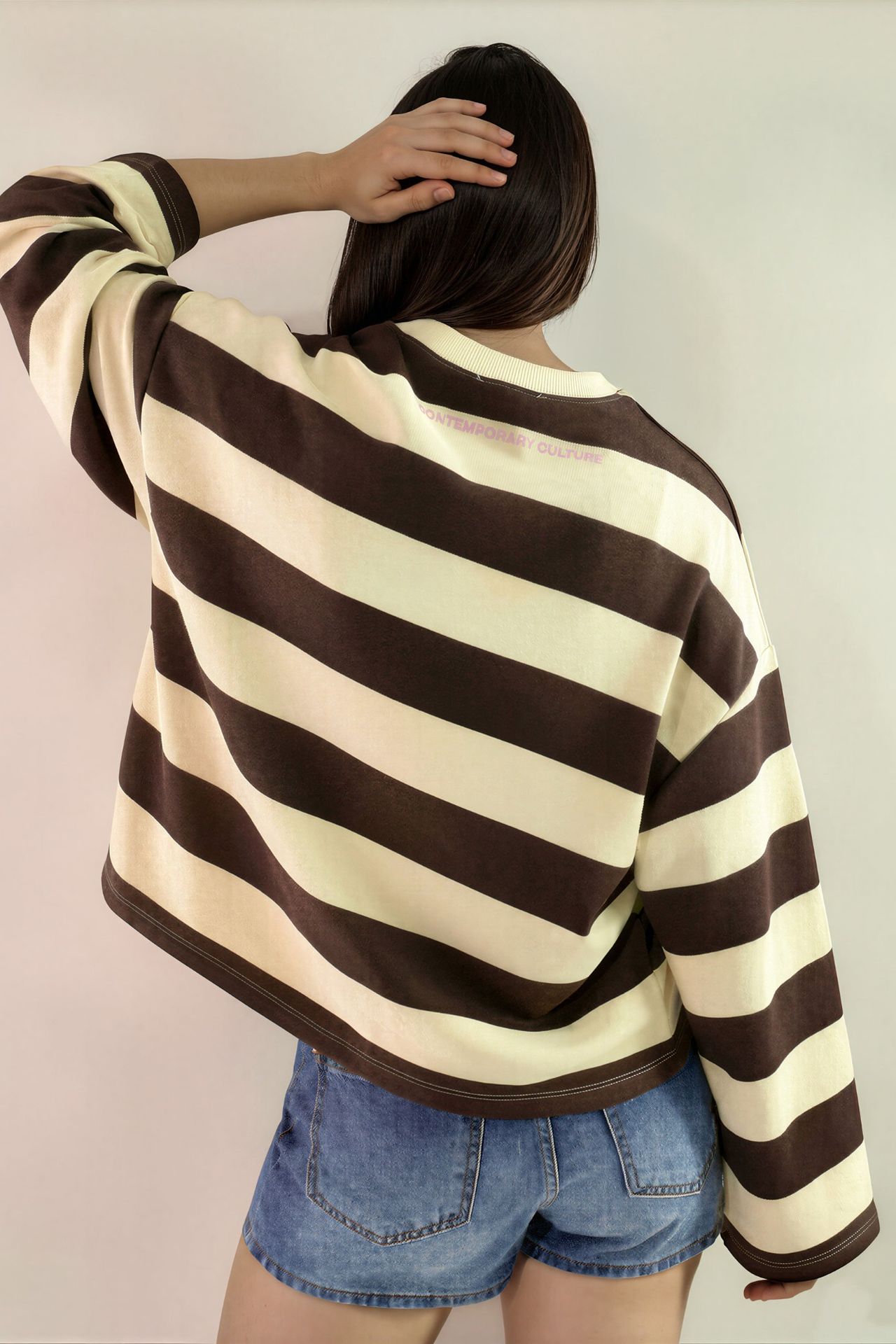 100% Cotton Oversized Striped Sweatshirt