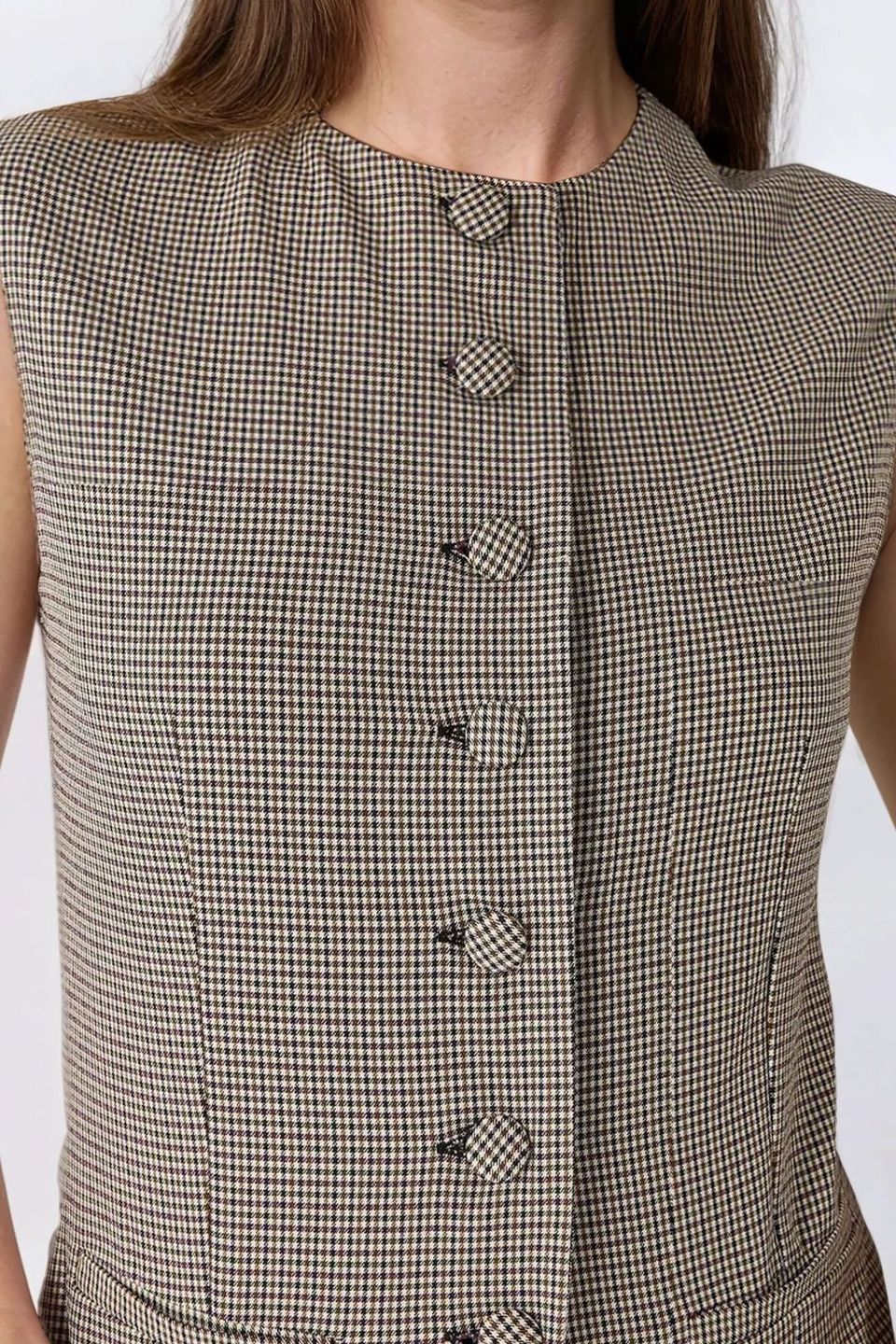 Plaid Fitted Crew Neck Waistcoat
