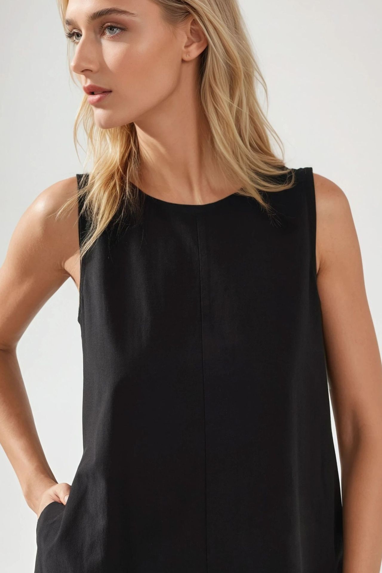 Crew Neck Sleeveless A-Form Maxi Dress