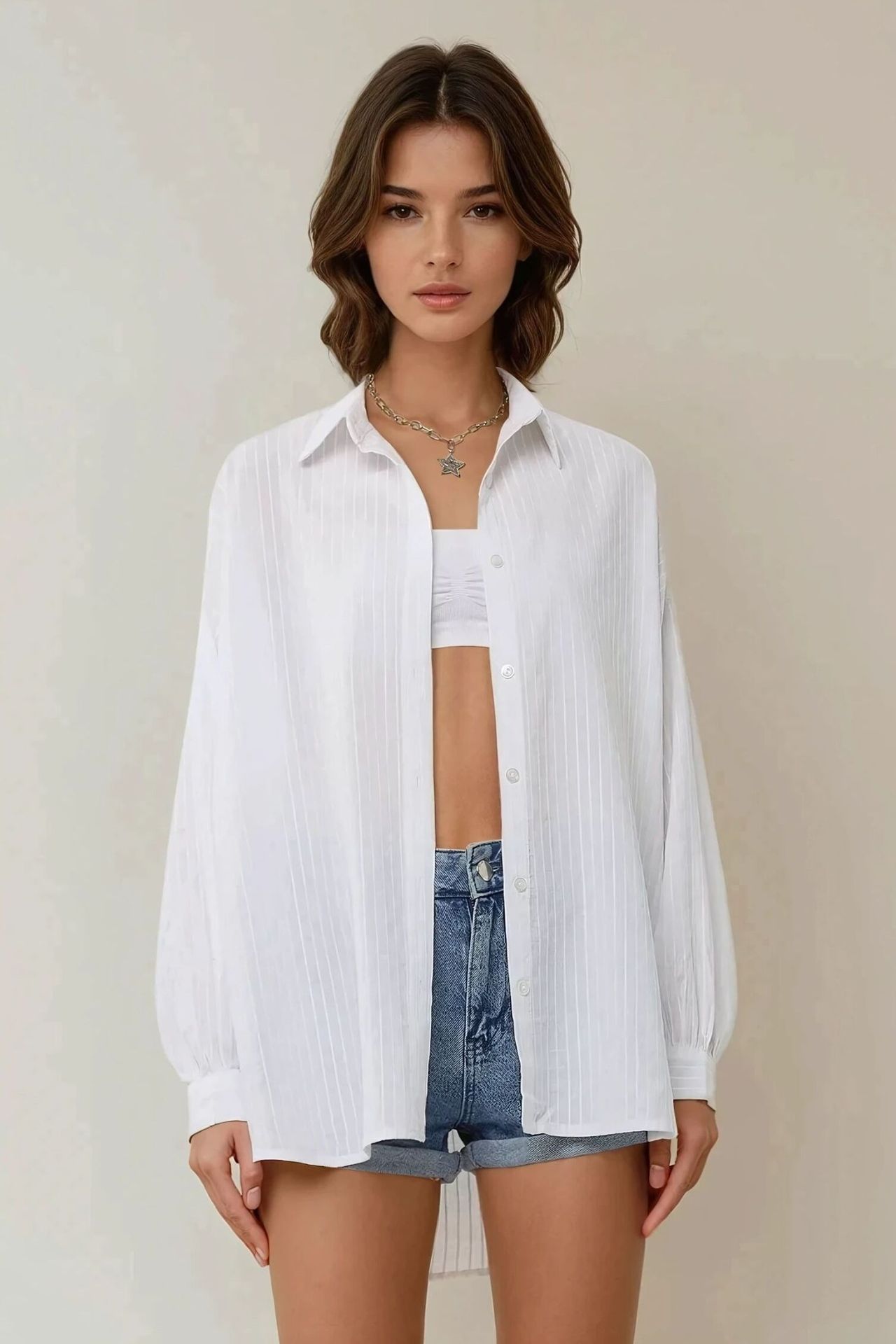 Linen Long Sleeve Shirt with Classic Collar