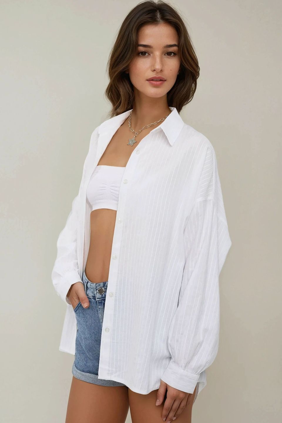 Linen Long Sleeve Shirt with Classic Collar