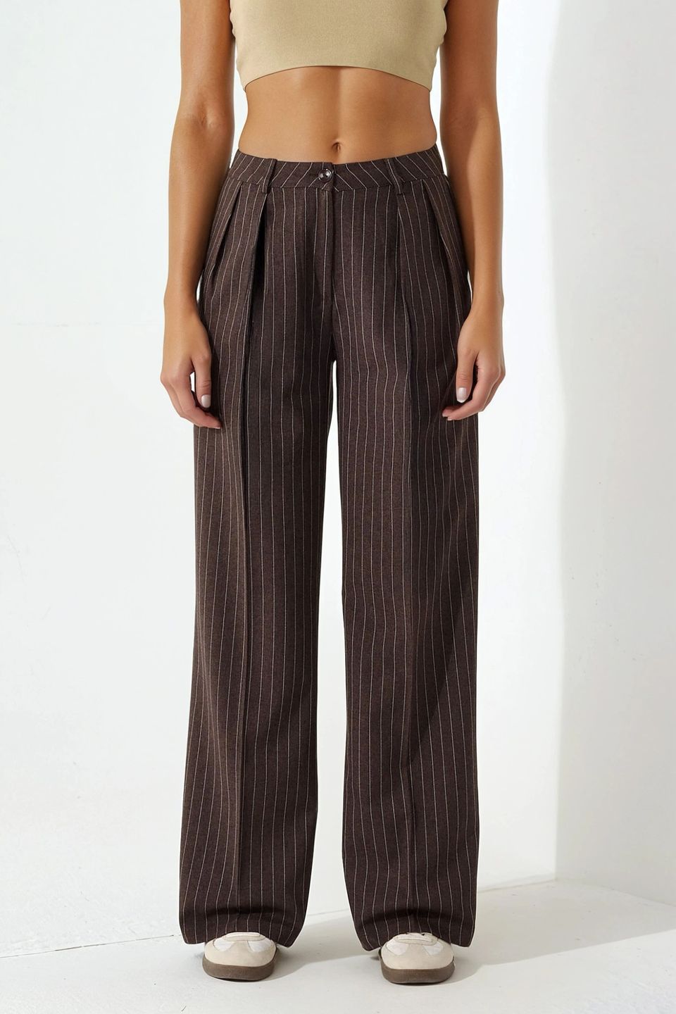 Striped Wide Leg Pleated Palazzo Pants