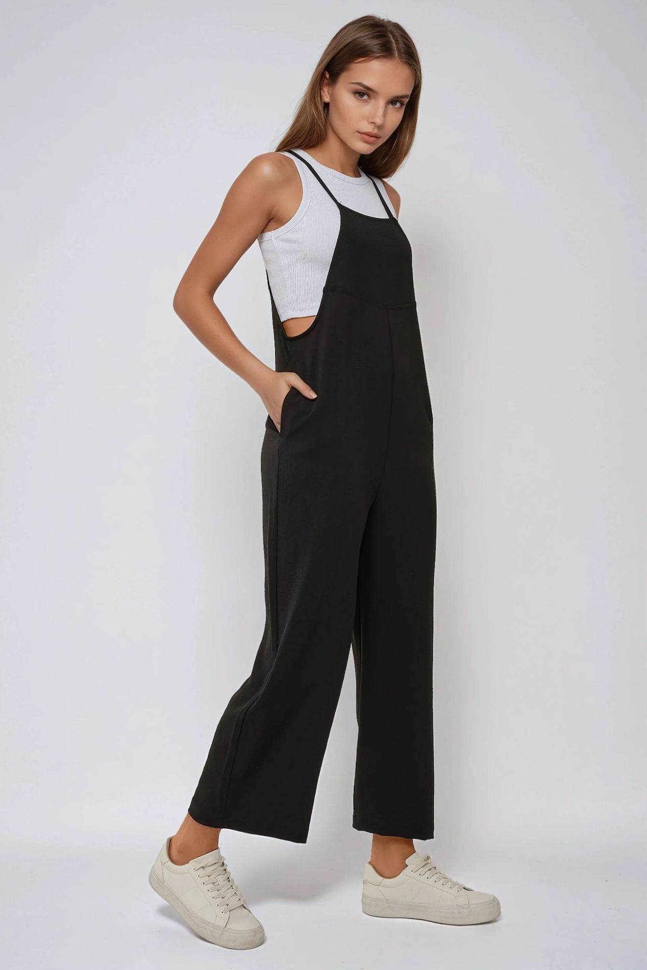 Halter Neck Regular Fit Jumpsuit with Pocket