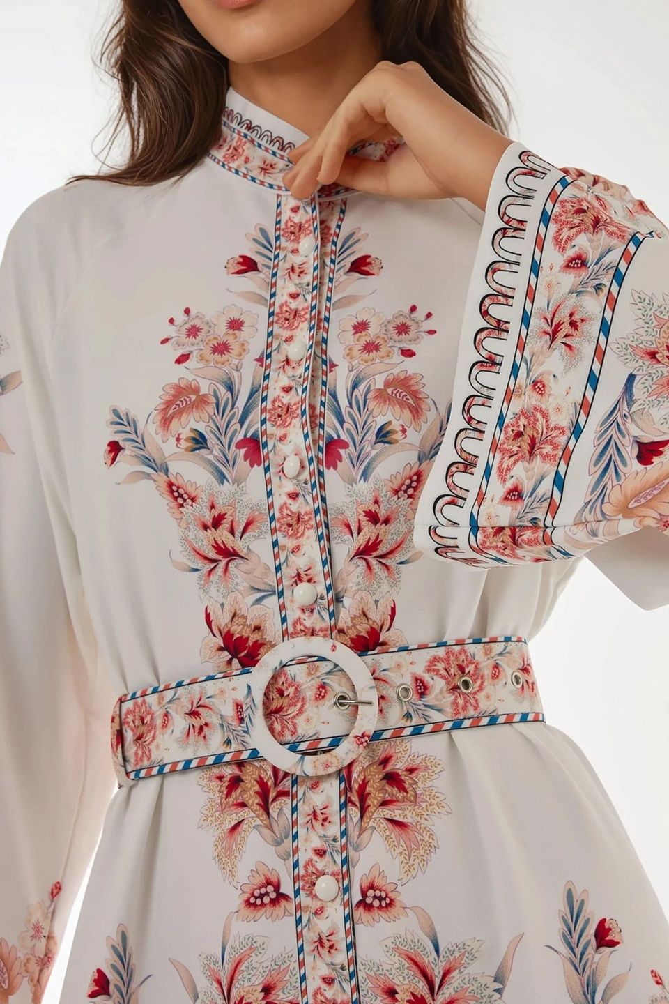 Printed Long Sleeve Maxi Dress with Belt