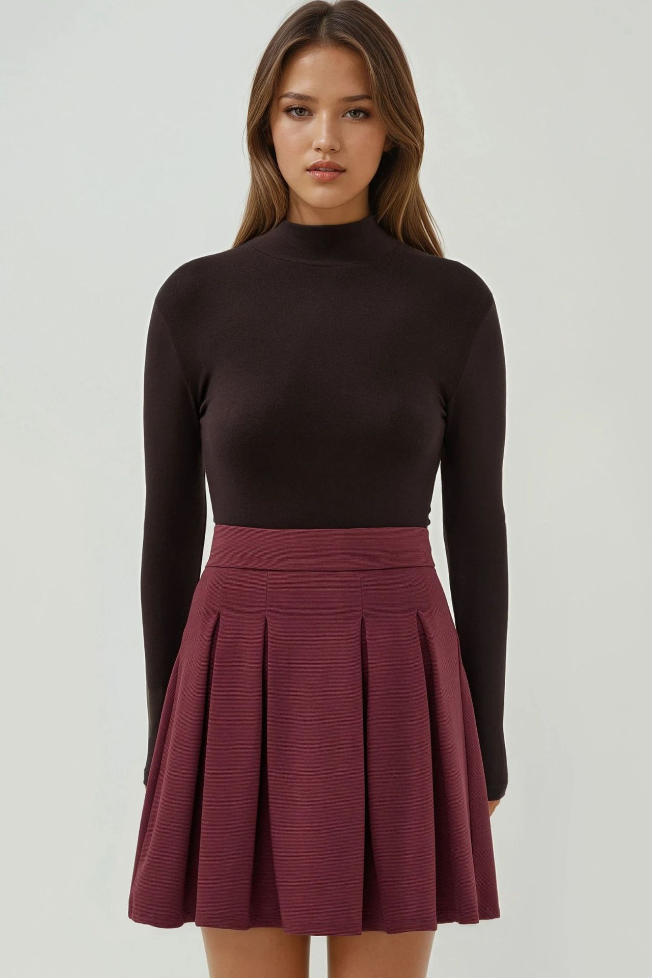 Pleated Mini Skirt with Zipper Closure