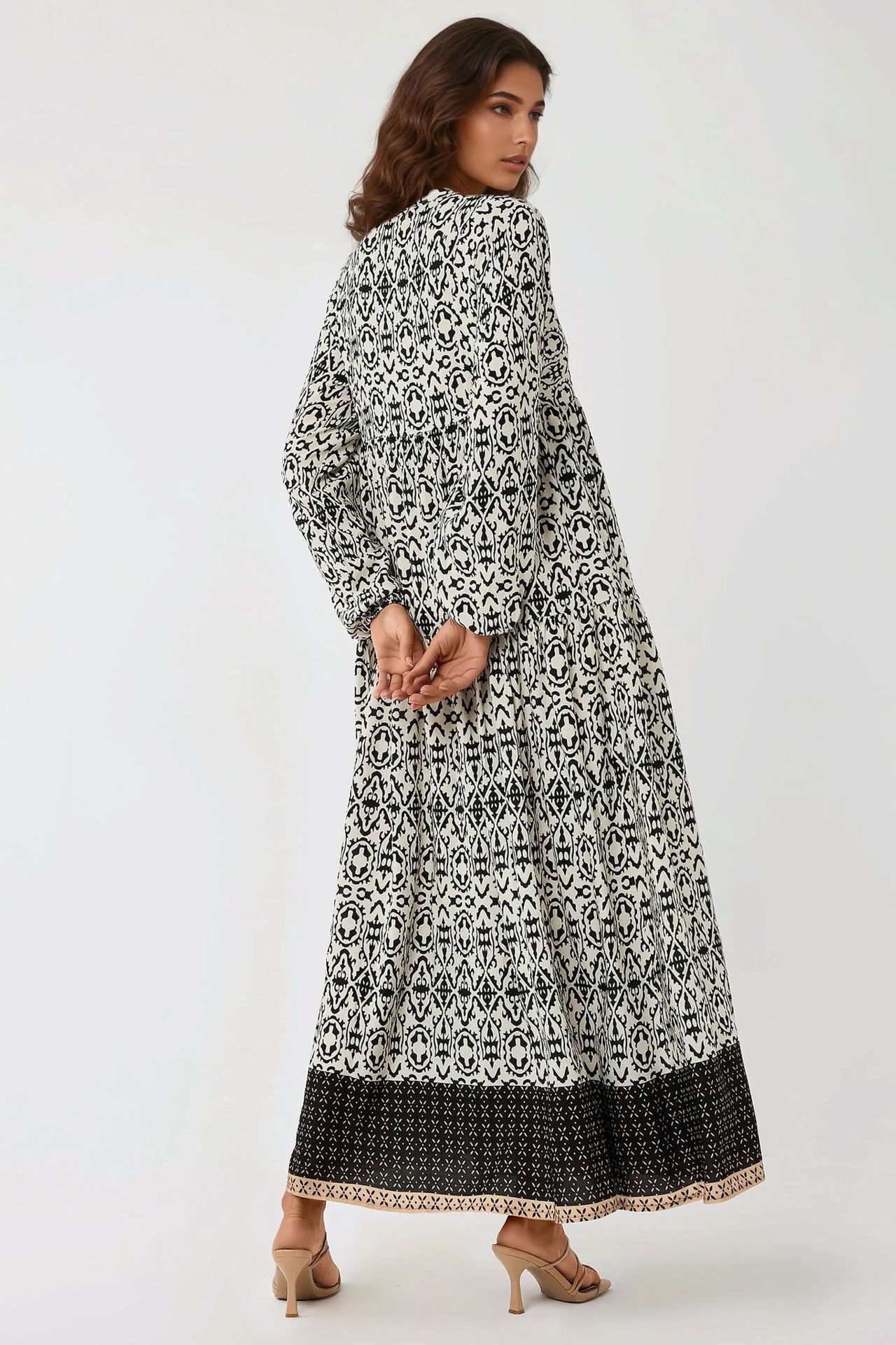Printed Maxi Dress with Shirt Collar