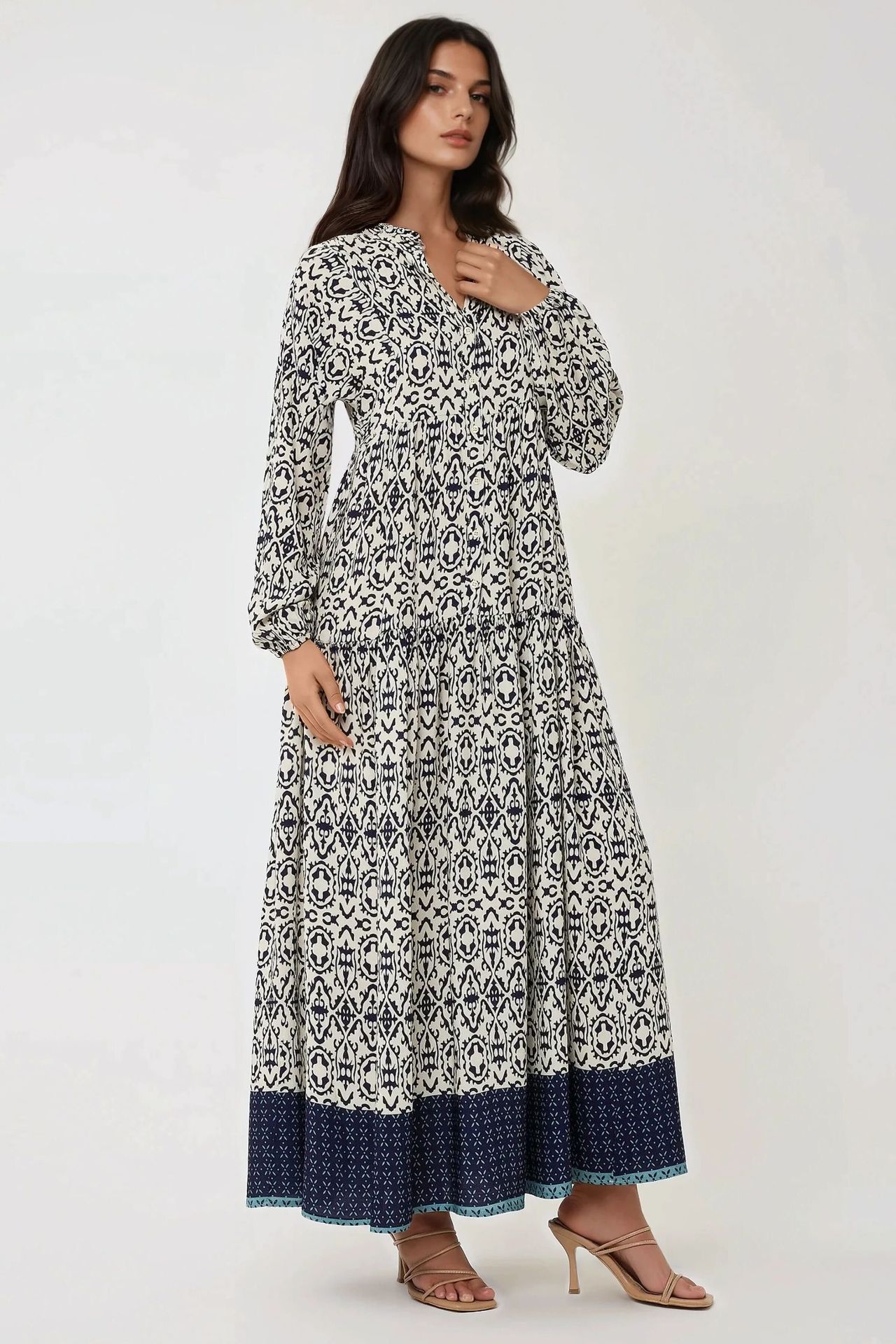 Printed Maxi Dress with Shirt Collar