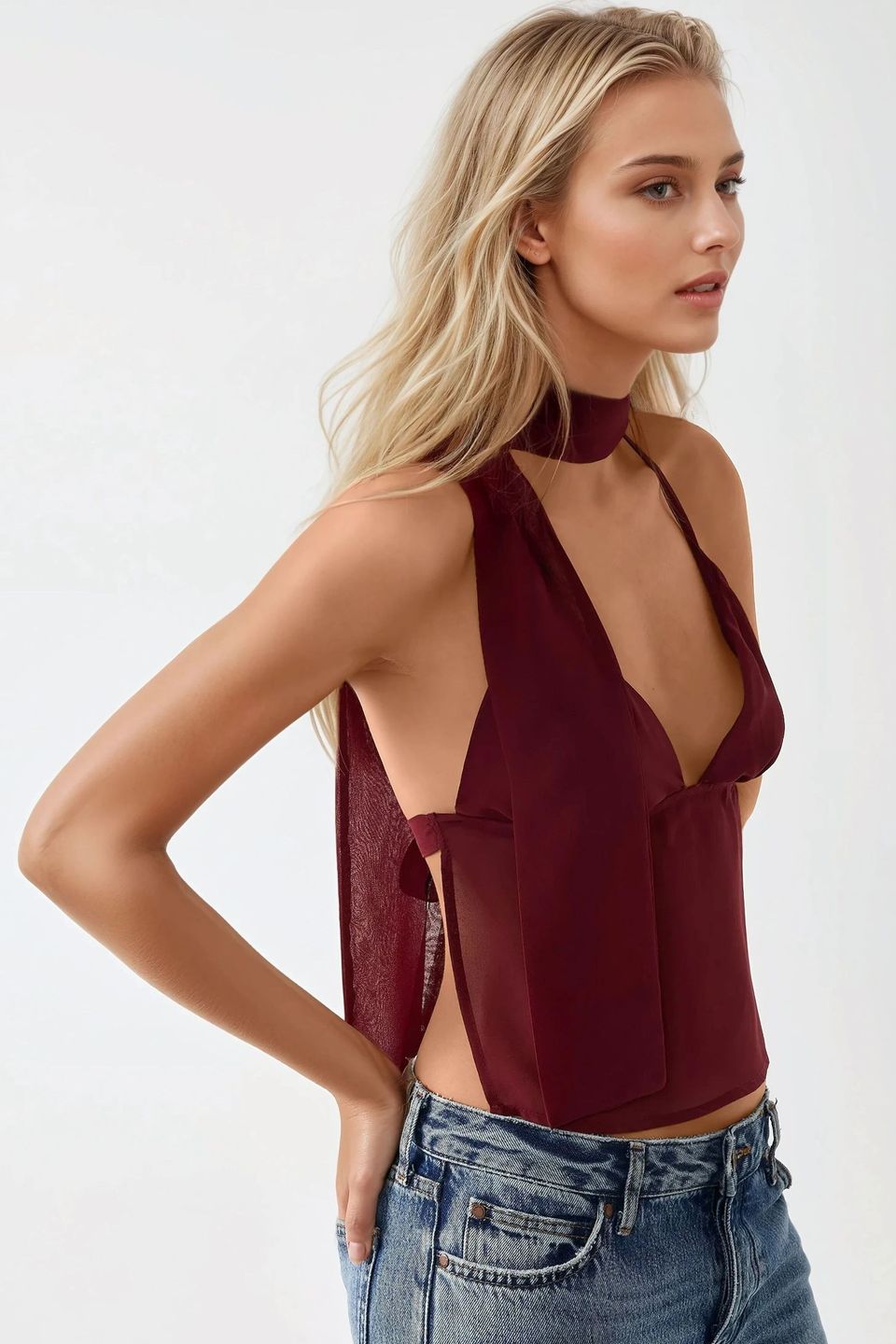 Fitted Deep V-Neck Blouse