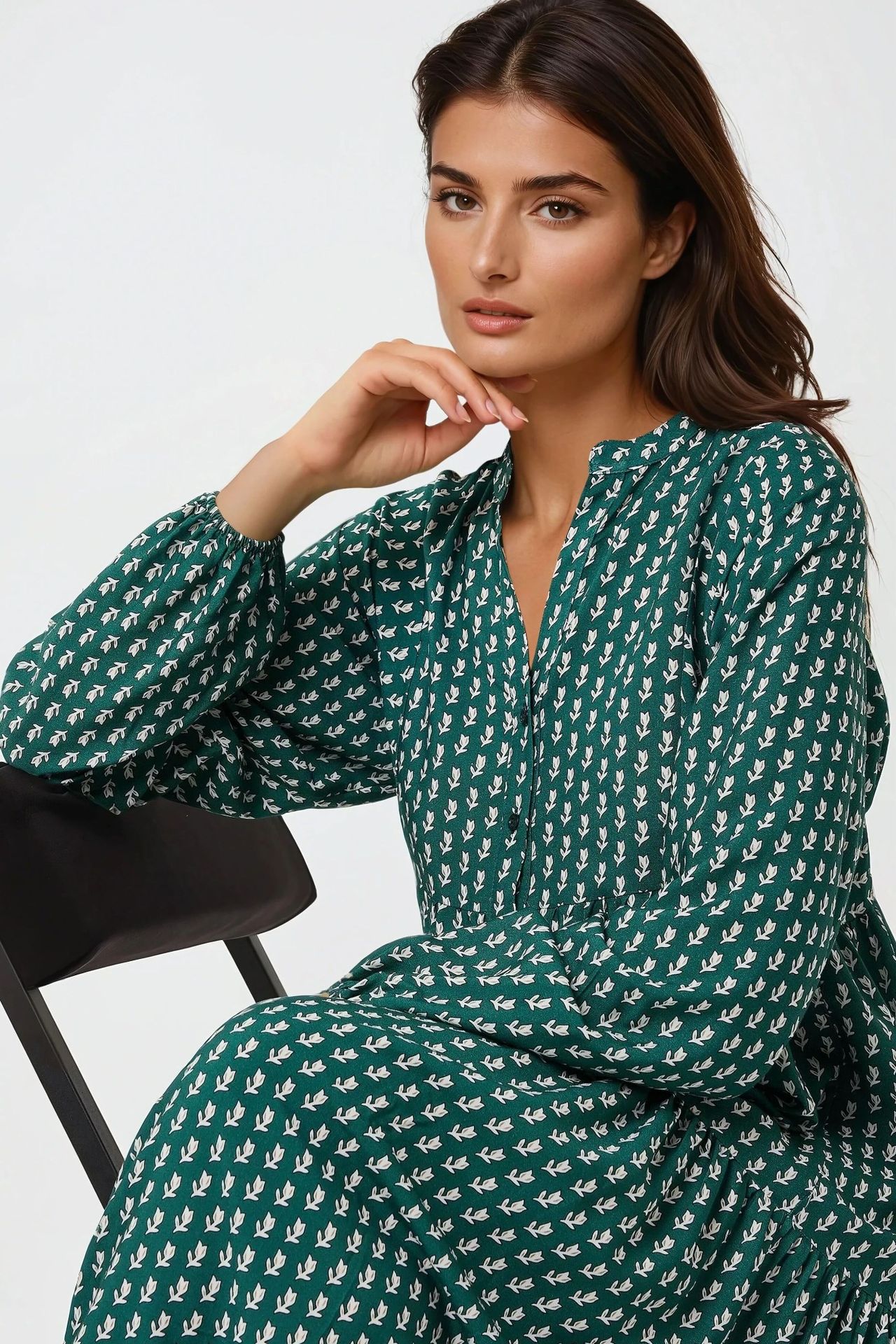 Printed V-Neck Maxi Dress