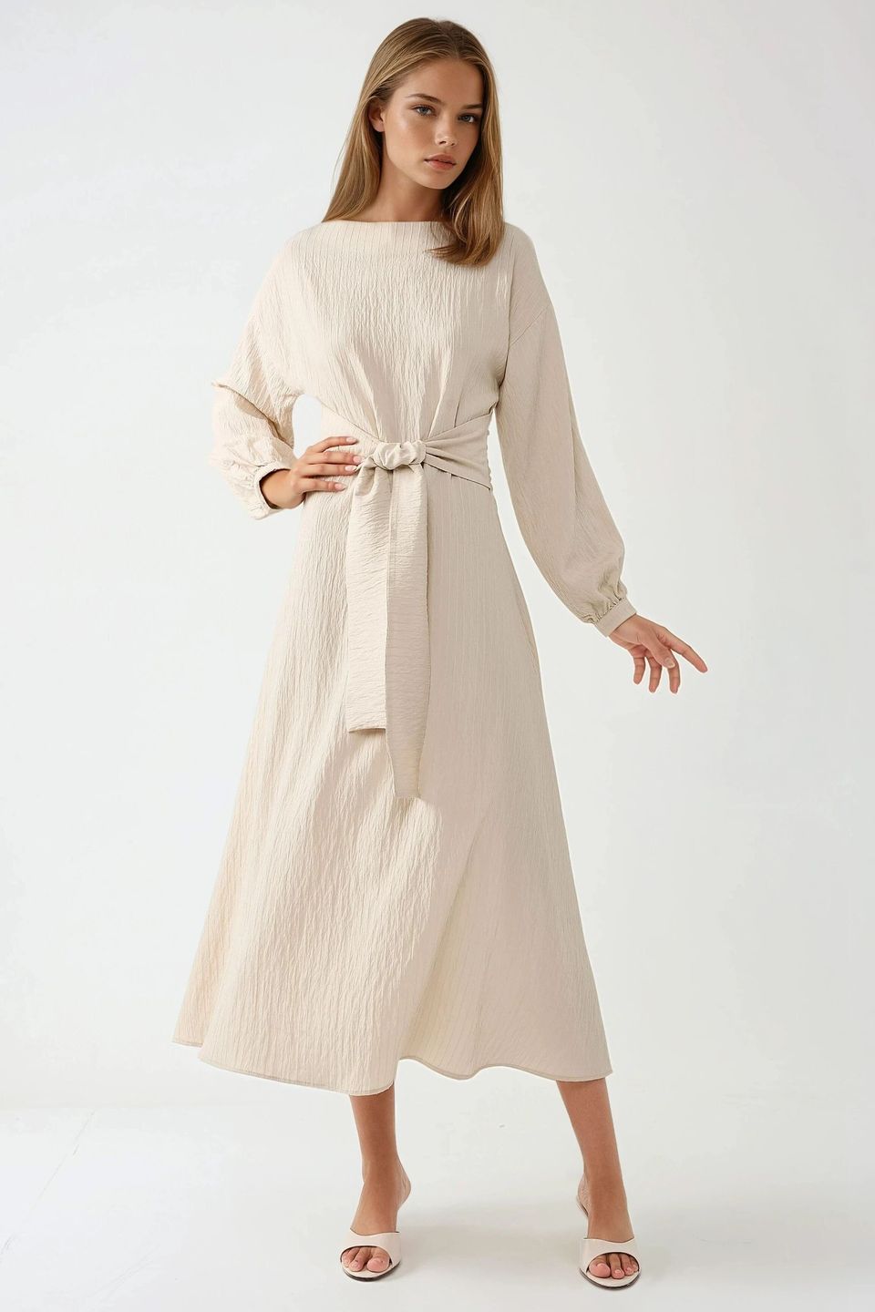Textured Crew Neck Maxi Dress