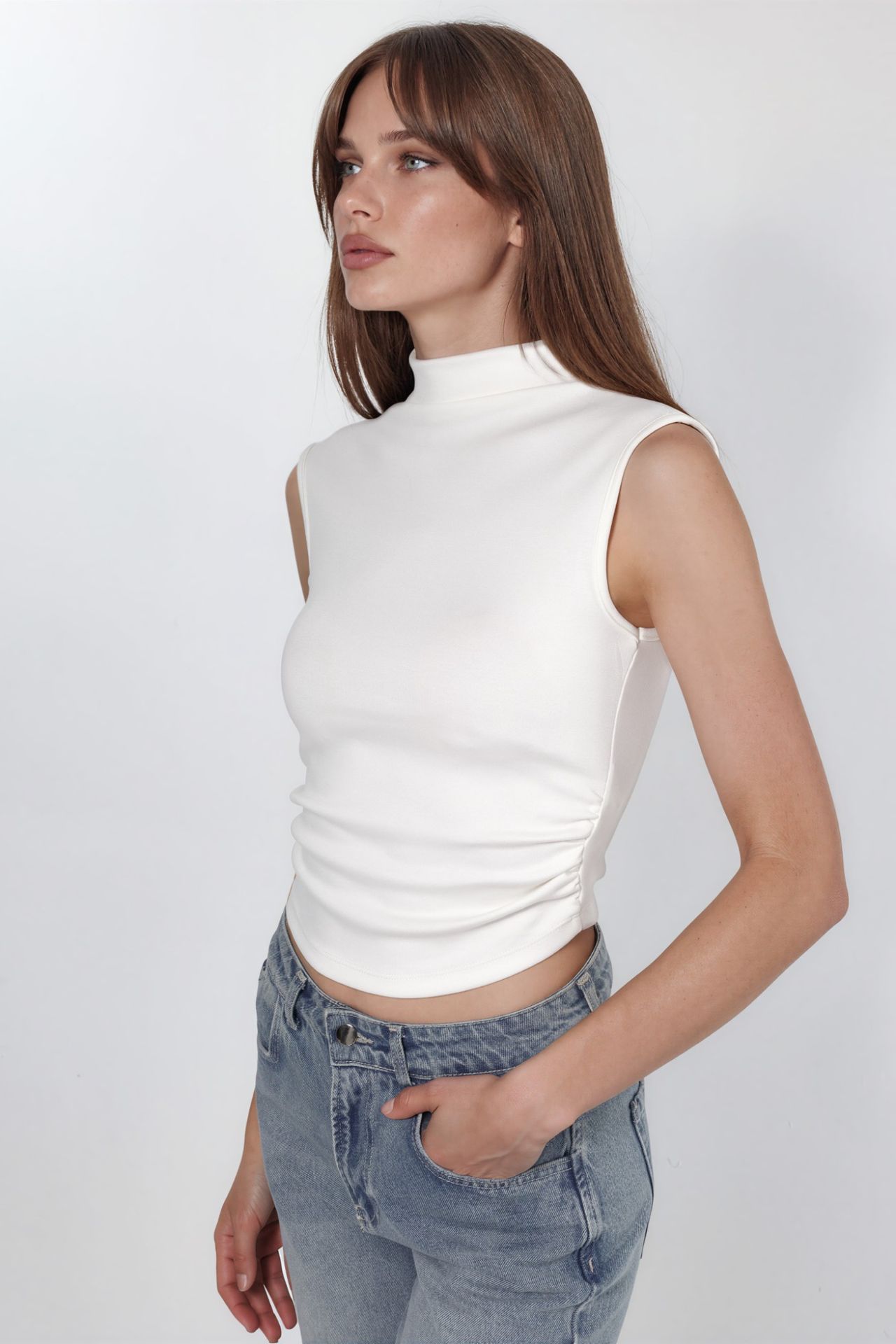 Modal Touch Half Turtleneck Crop Top 2
