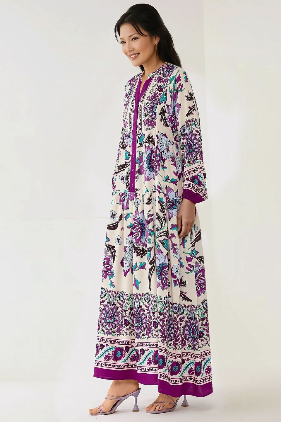 Printed Long Sleeve Viscose Maxi Dress 