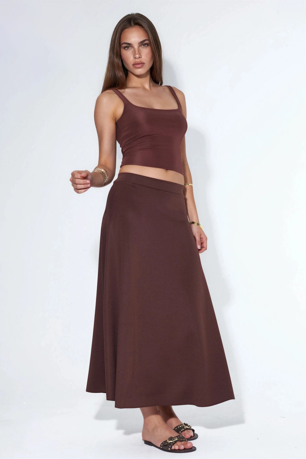 High Waist A-Line Midi Skirt 2