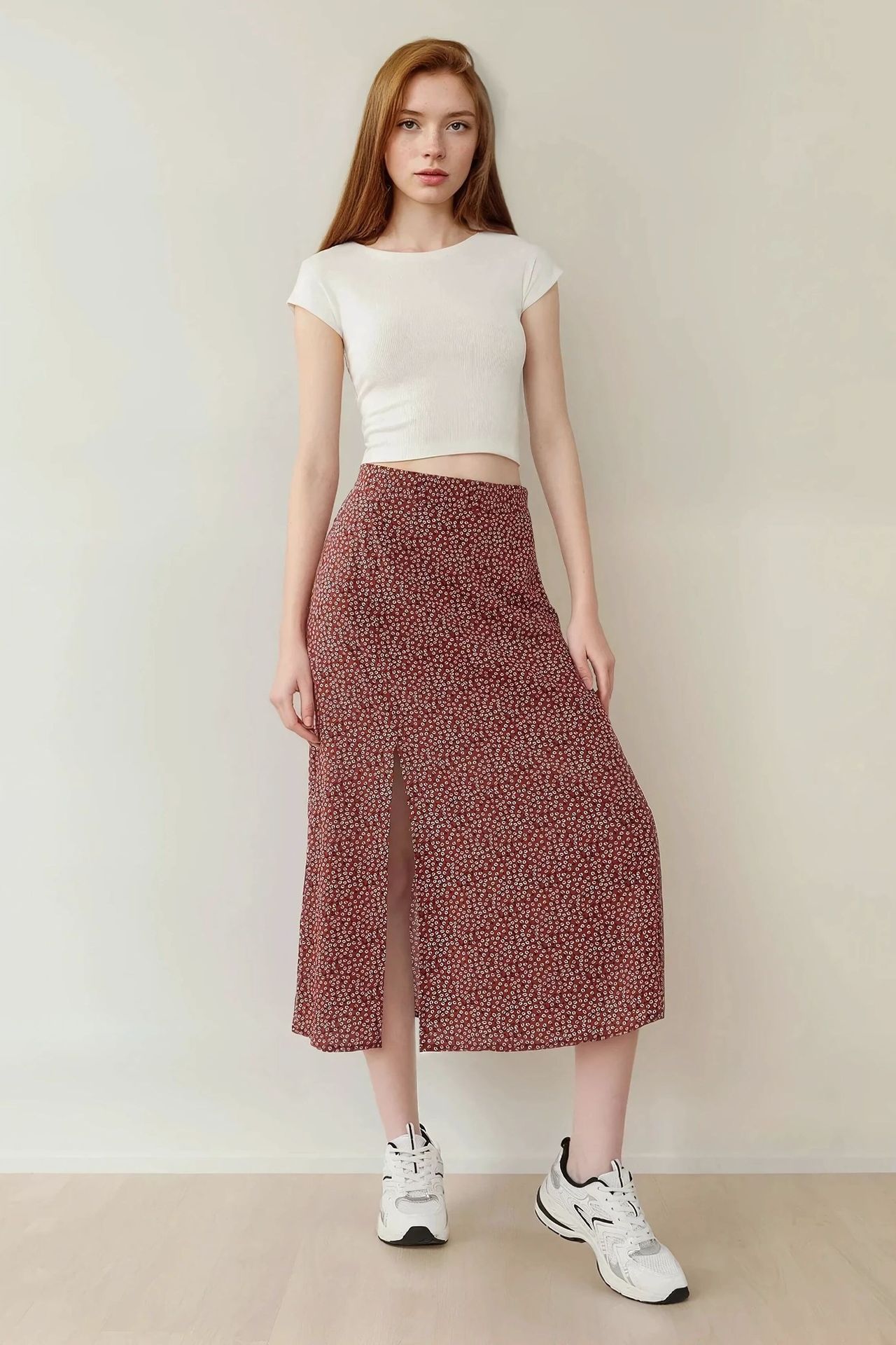 Floral High Waist Midi Skirt