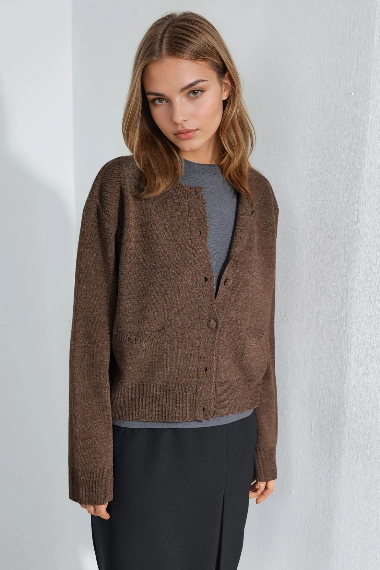 Covered Button Knit Cardigan with Pockets