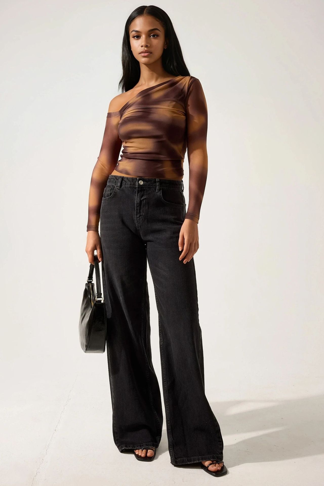 Asymmetrical Collar Tulle Blouse 2