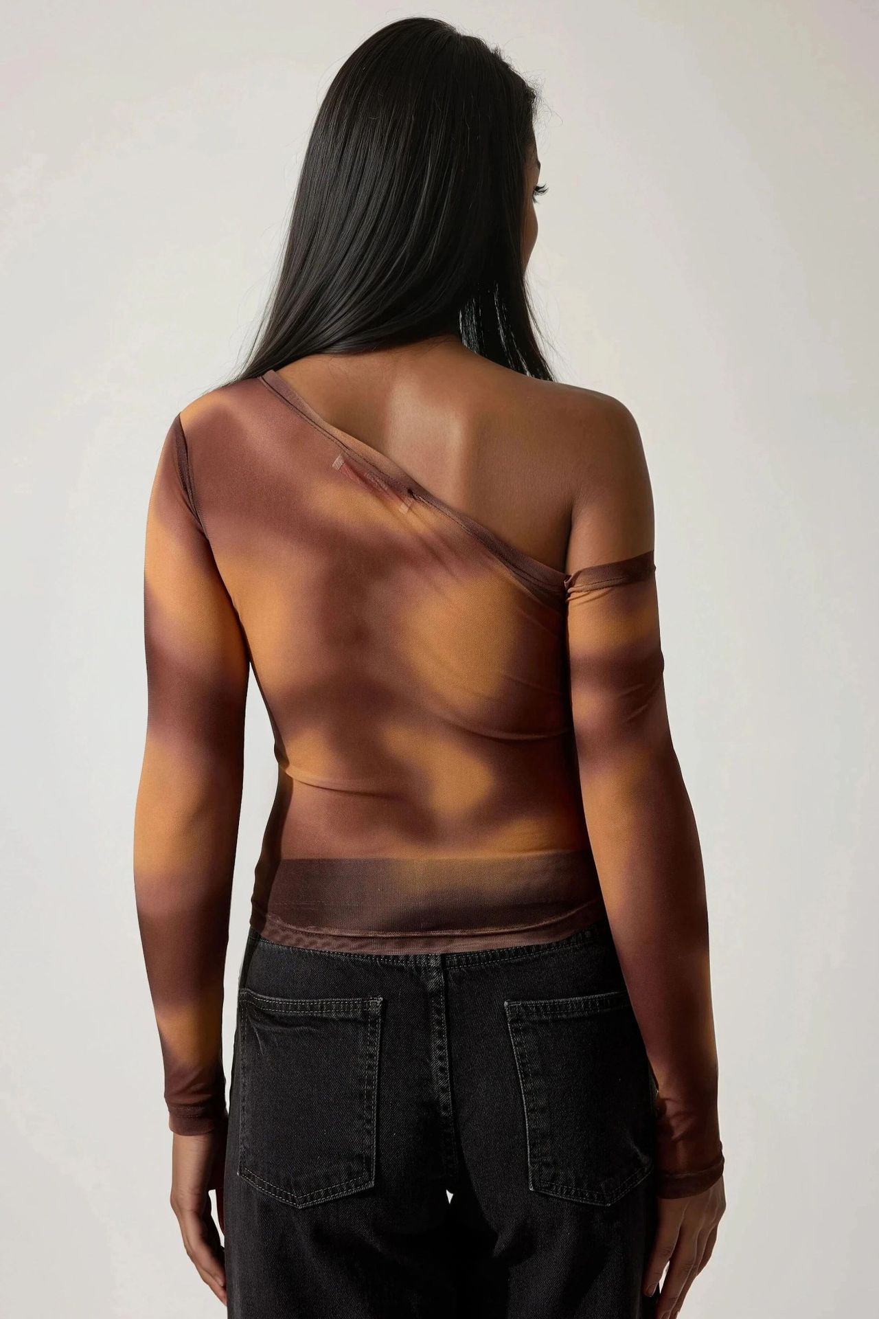 Asymmetrical Collar Tulle Blouse 4