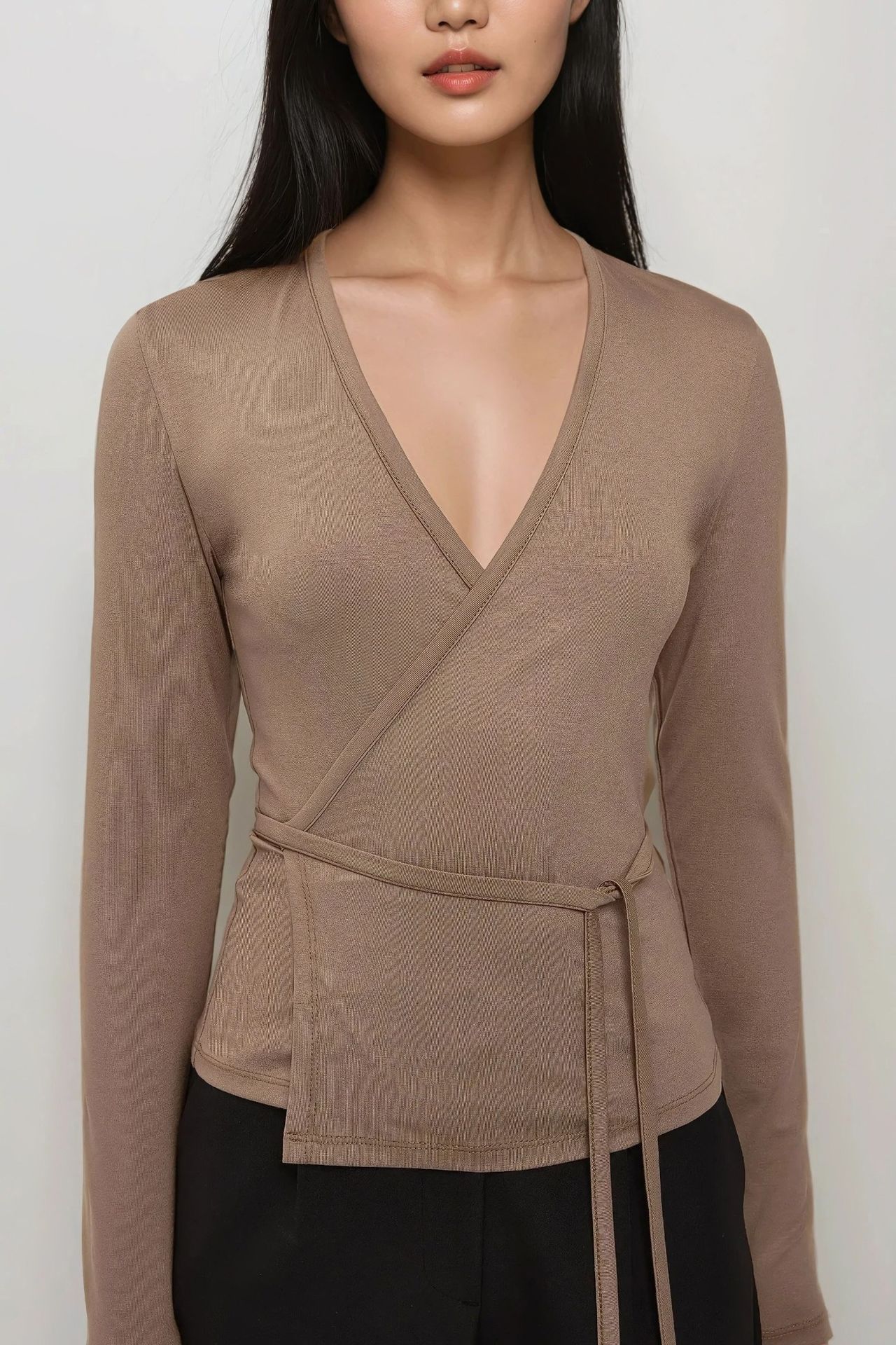 Soft Touch Knitted V-Neck Long Sleeve Viscose Blouse