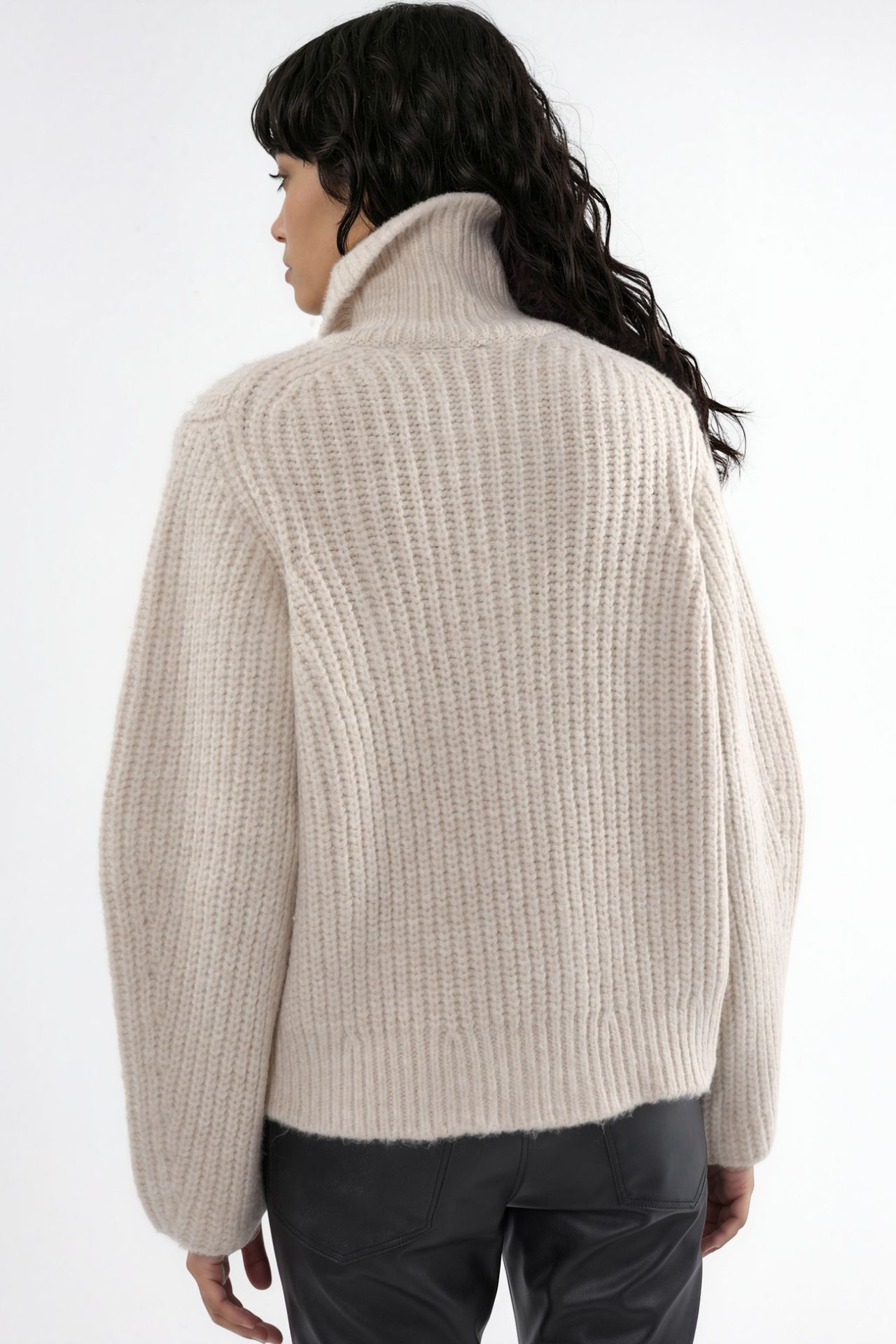 Thick Textured Turtleneck Zip-Up Cardigan