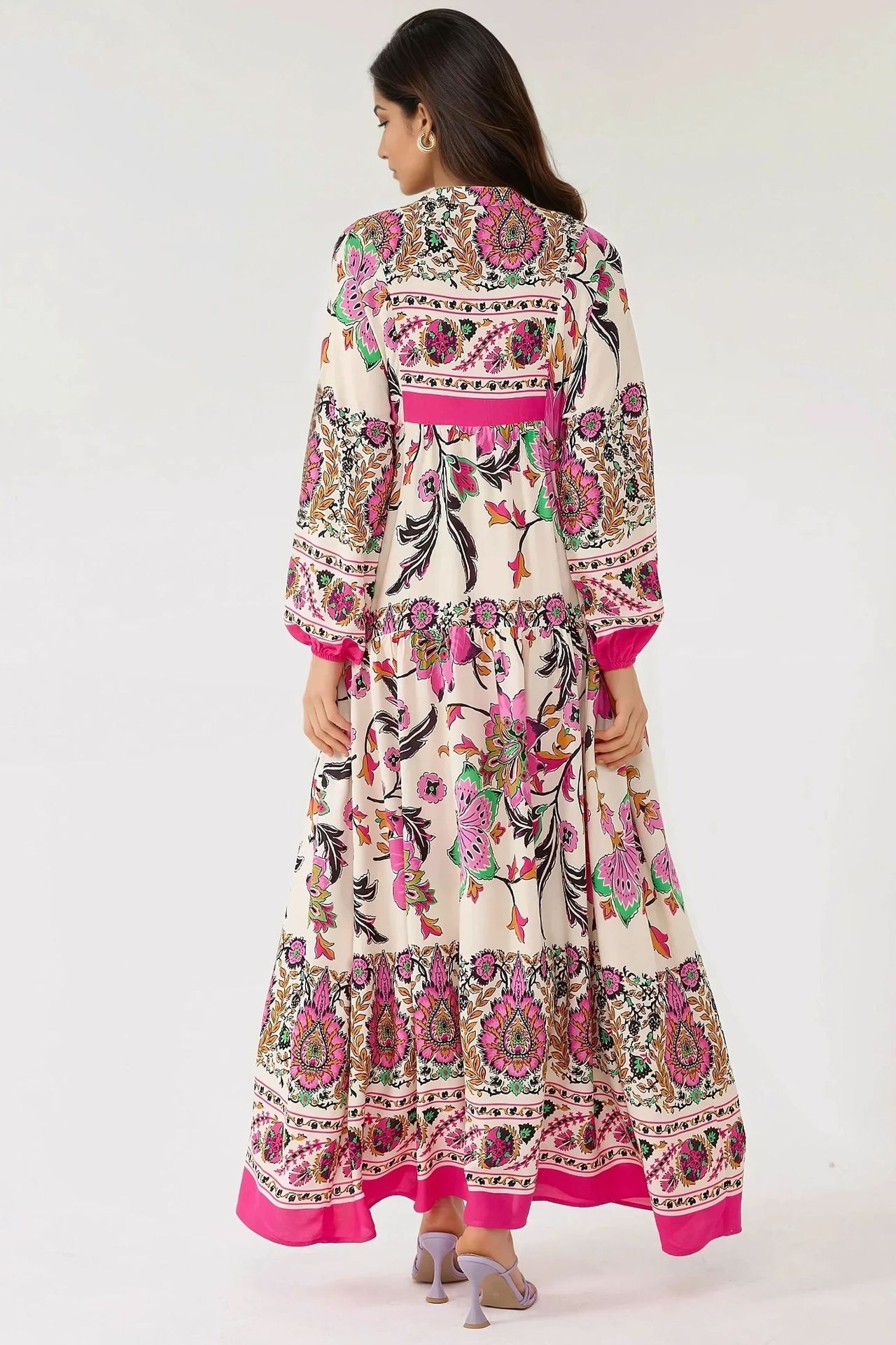 Printed Long Sleeve Viscose Maxi Dress 