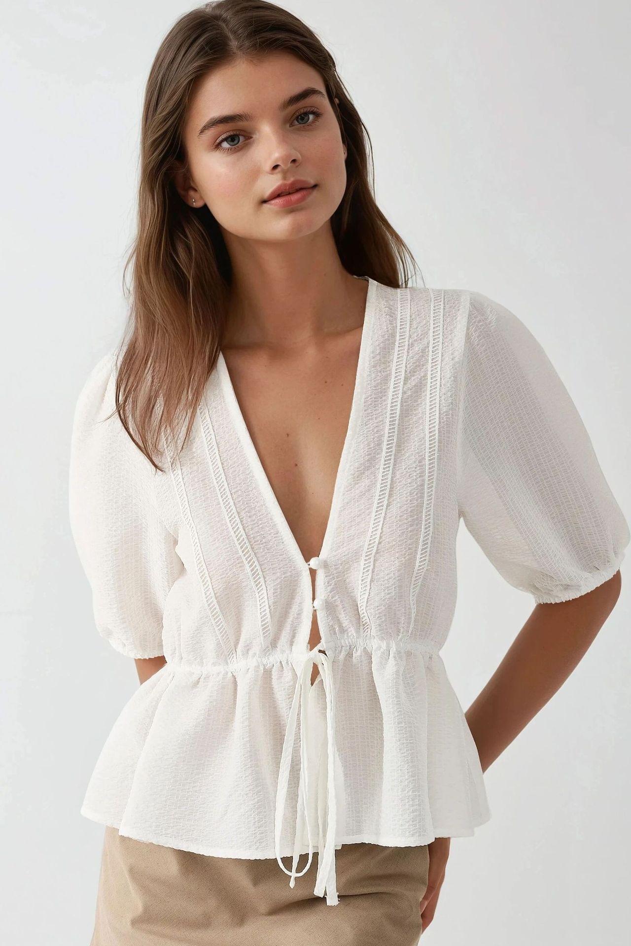Textured V-Neck Blouse