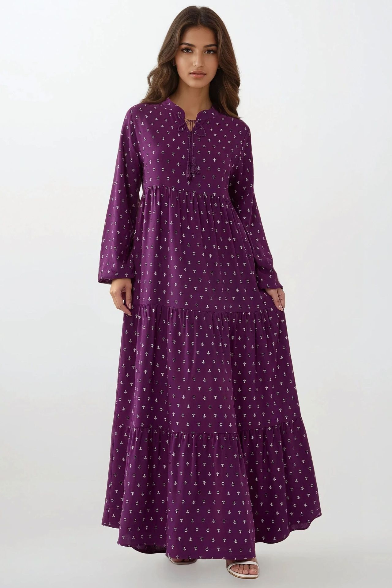 Printed Long Sleeve Viscose Maxi Dress 
