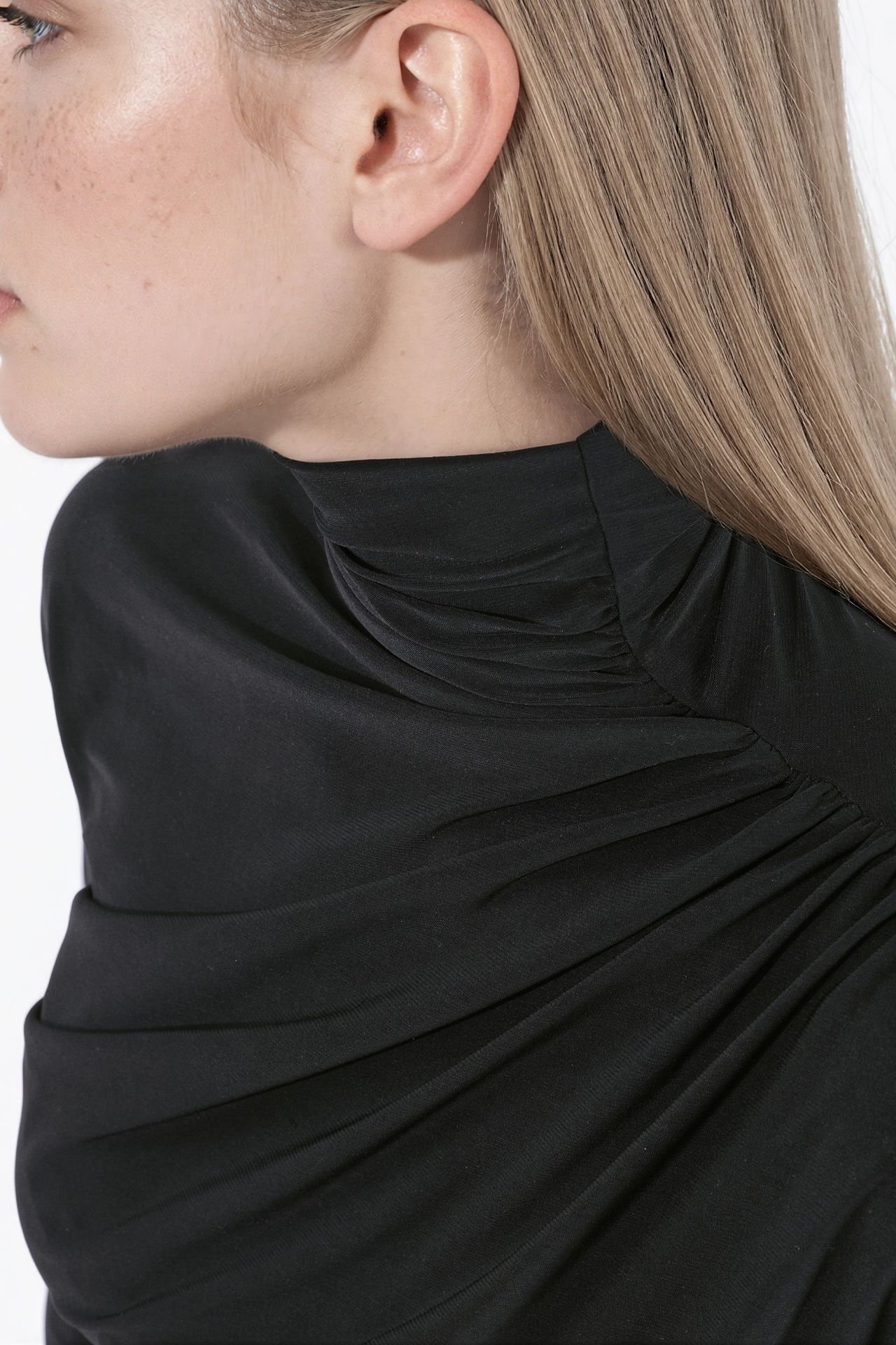 Draped Half Turtleneck Long Sleeve Slim Fit Top 6