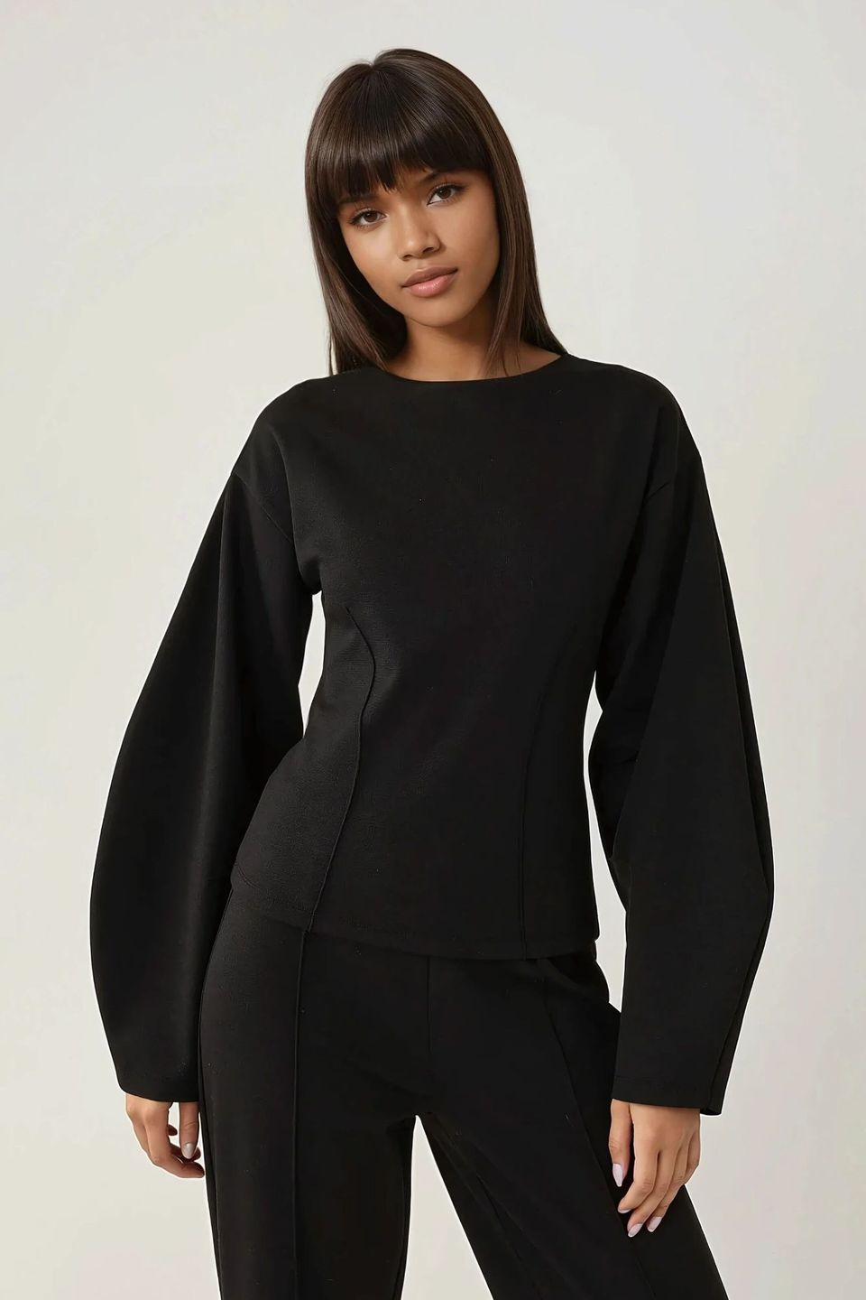 Fitted Long Sleeve Crew Neck Blouse