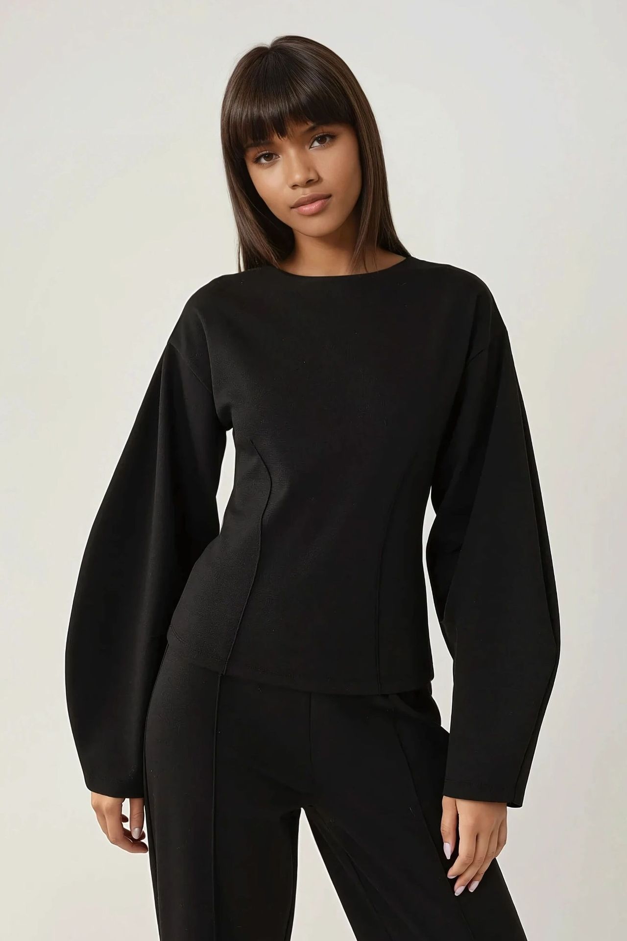 Fitted Long Sleeve Crew Neck Blouse