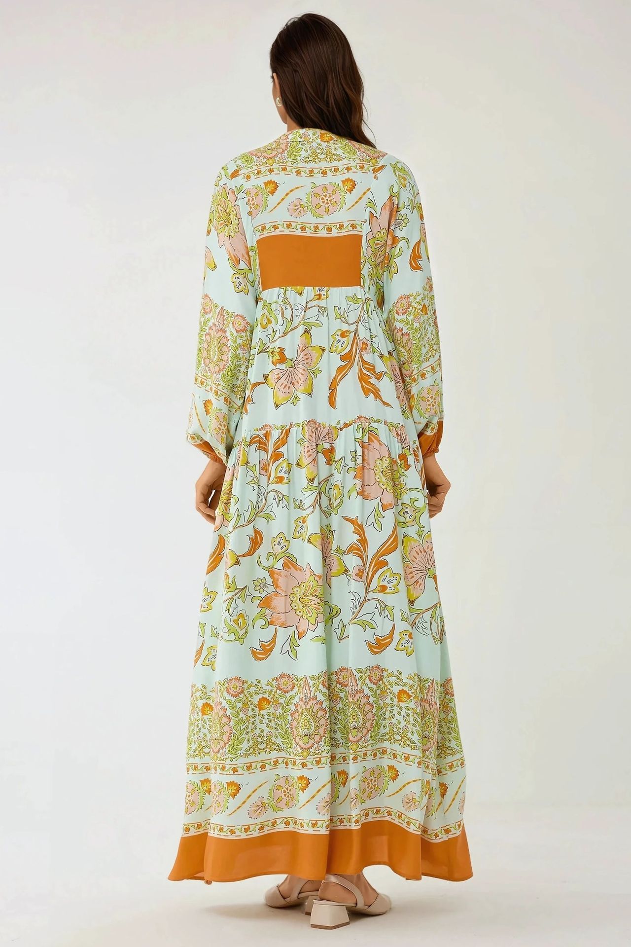 Printed Long Sleeve Viscose Maxi Dress 