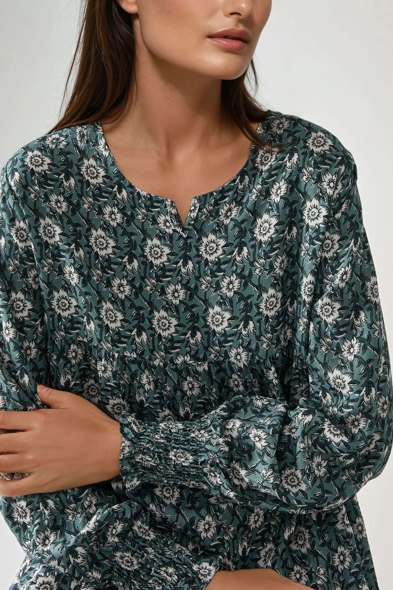 Printed Crew Neck Viscose Maxi Dress