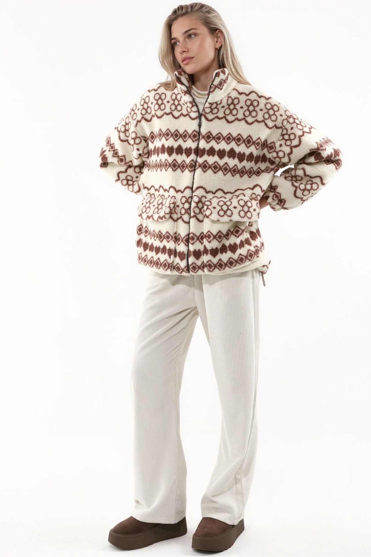Ethnic Pattern Faux Fur Jacket 2