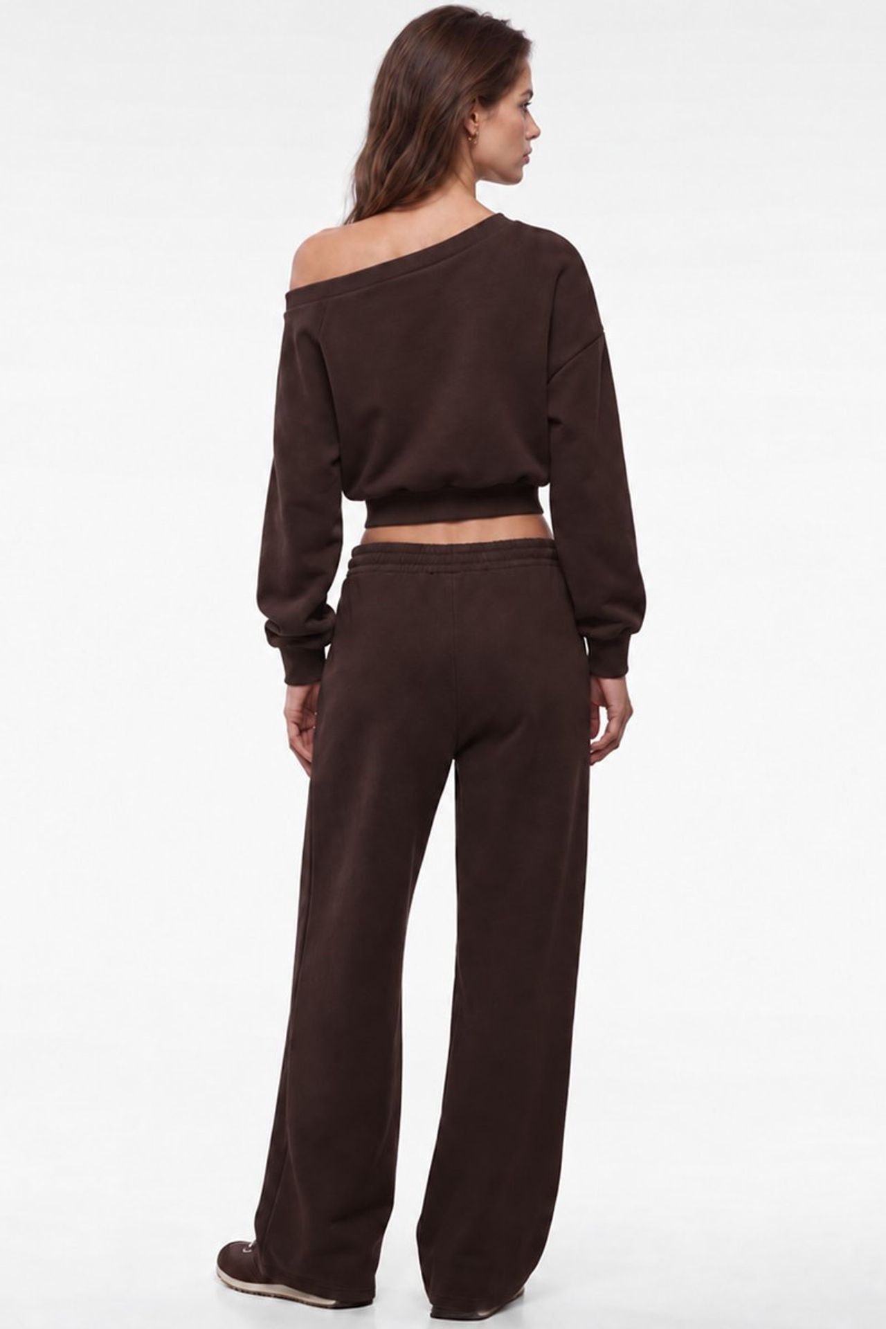 Long Sleeve Three-Thread Asymmetric Boat Neck Sweatshirt 3