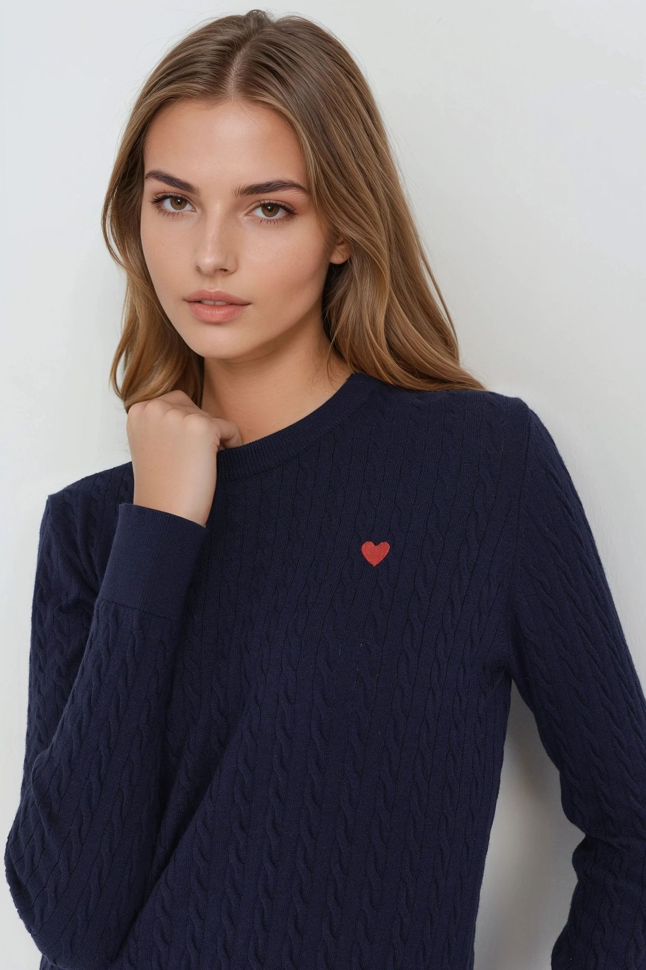 Hair Braid Knit Sweater with Heart Detail 2