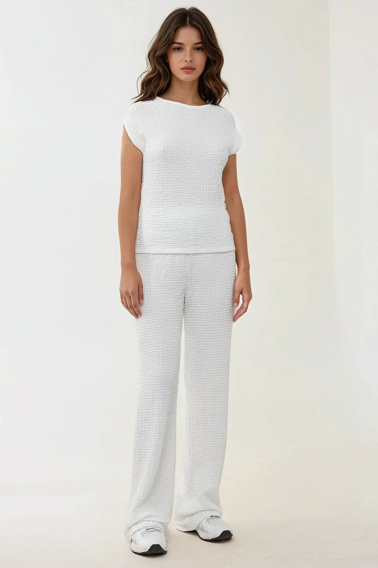 Textured Crew Neck Short Sleeve Top
