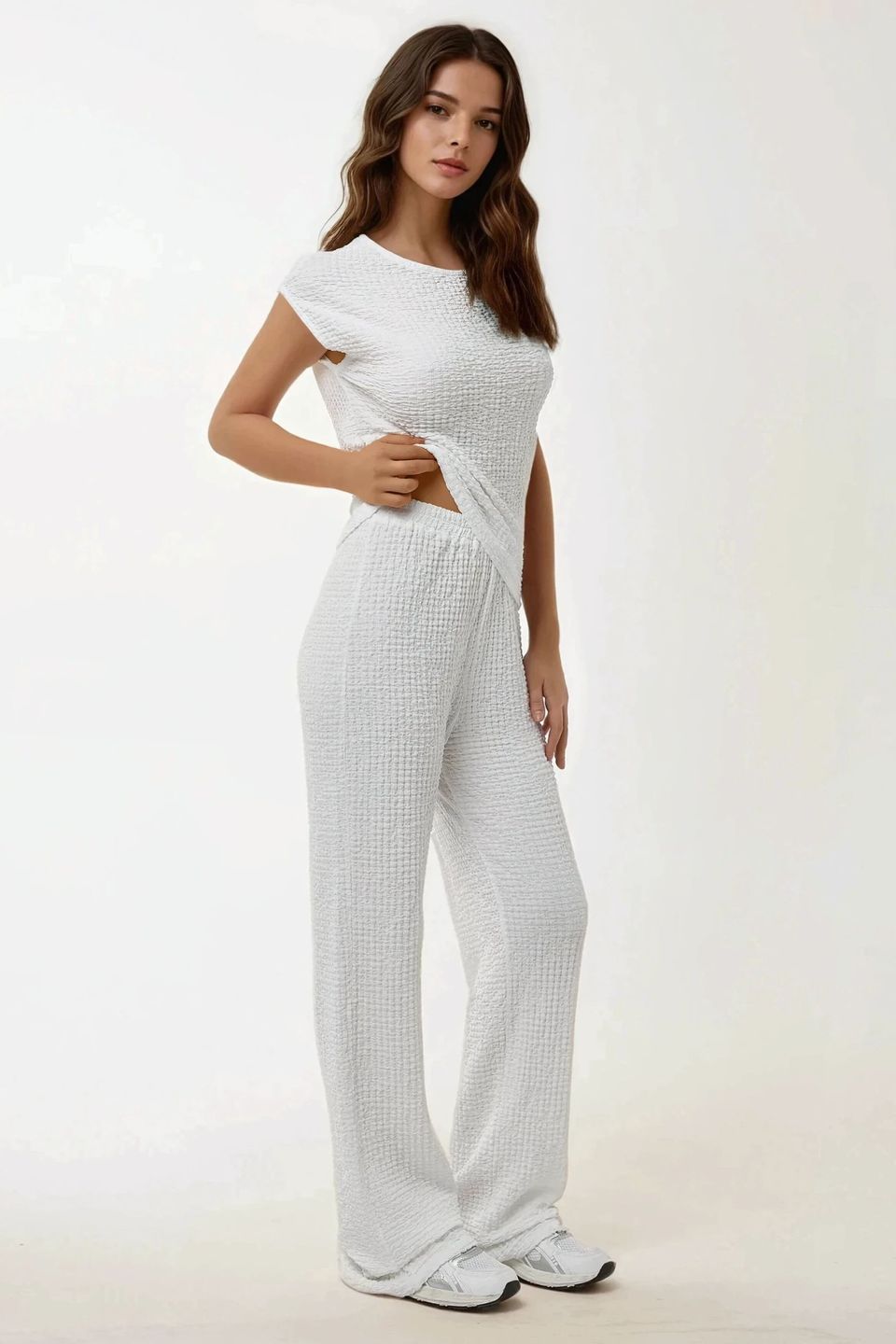 Textured Crew Neck Short Sleeve Top