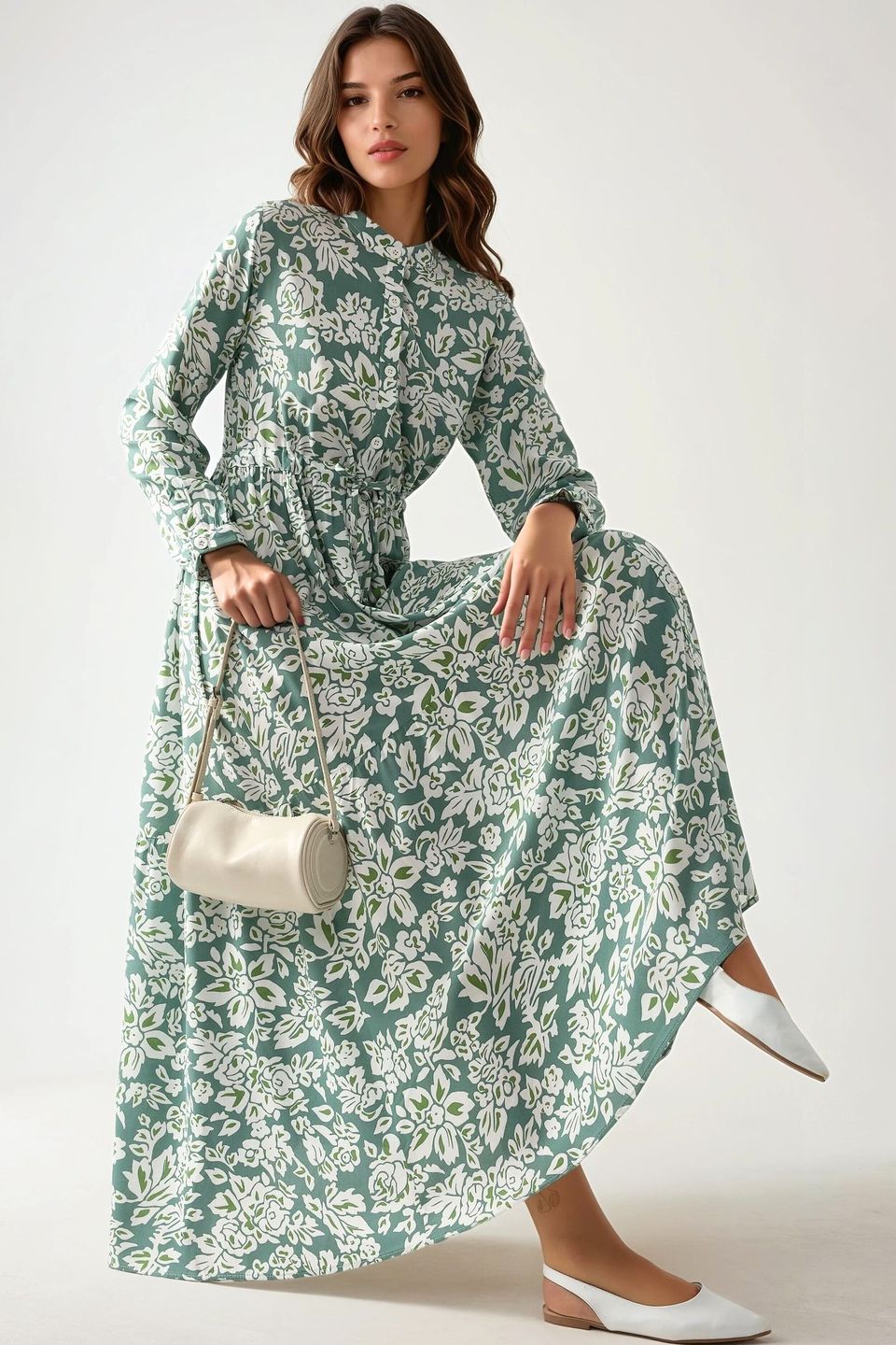Printed Maxi Dress with Shirt Collar