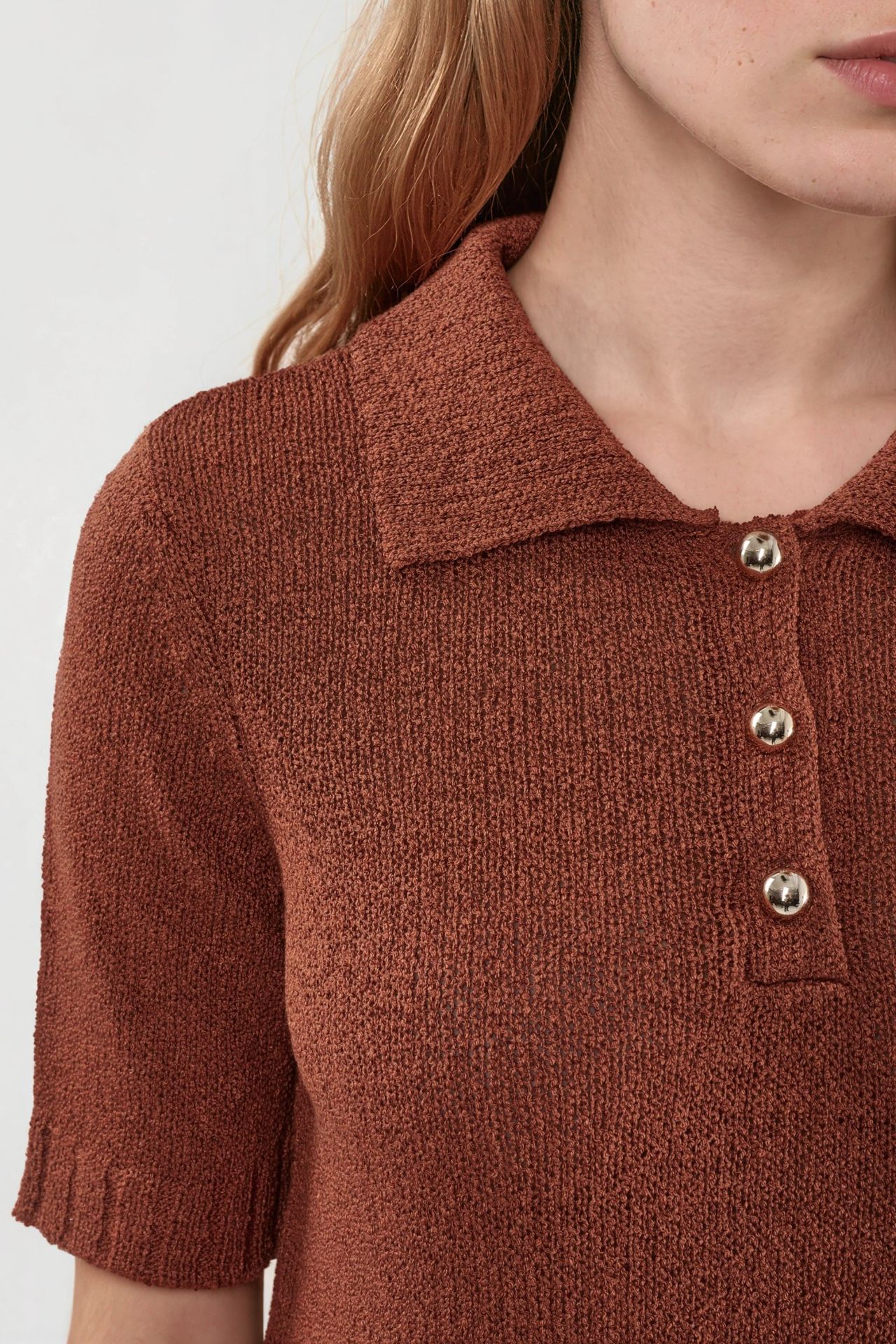 Textured Knit Polo Collar Top 3